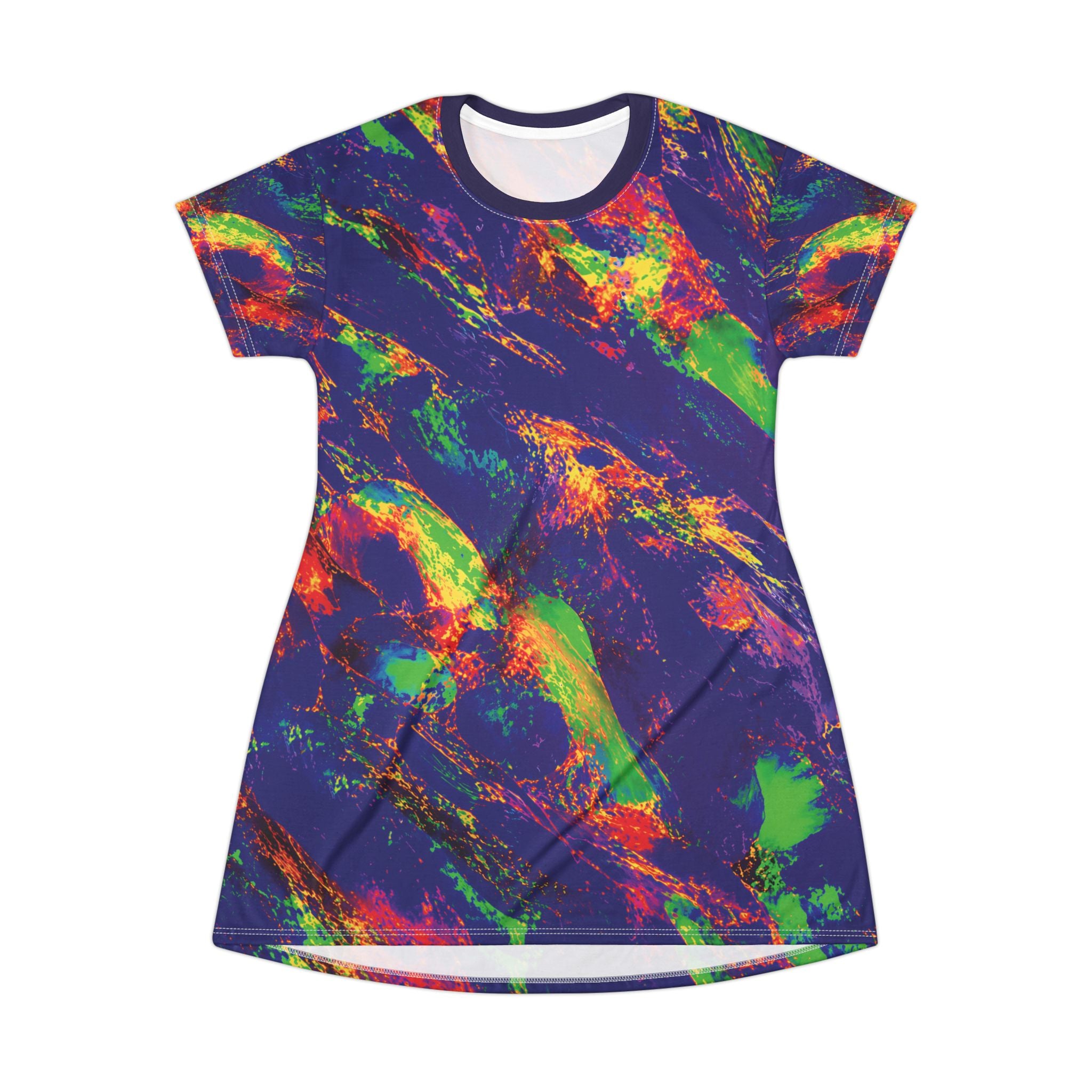 Neon Opal Paint Splash T-Shirt Dress