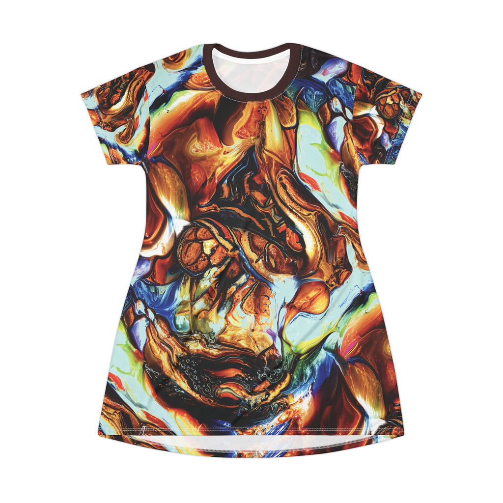 Abstract Opal Liquid Marble Print T-Shirt Dress