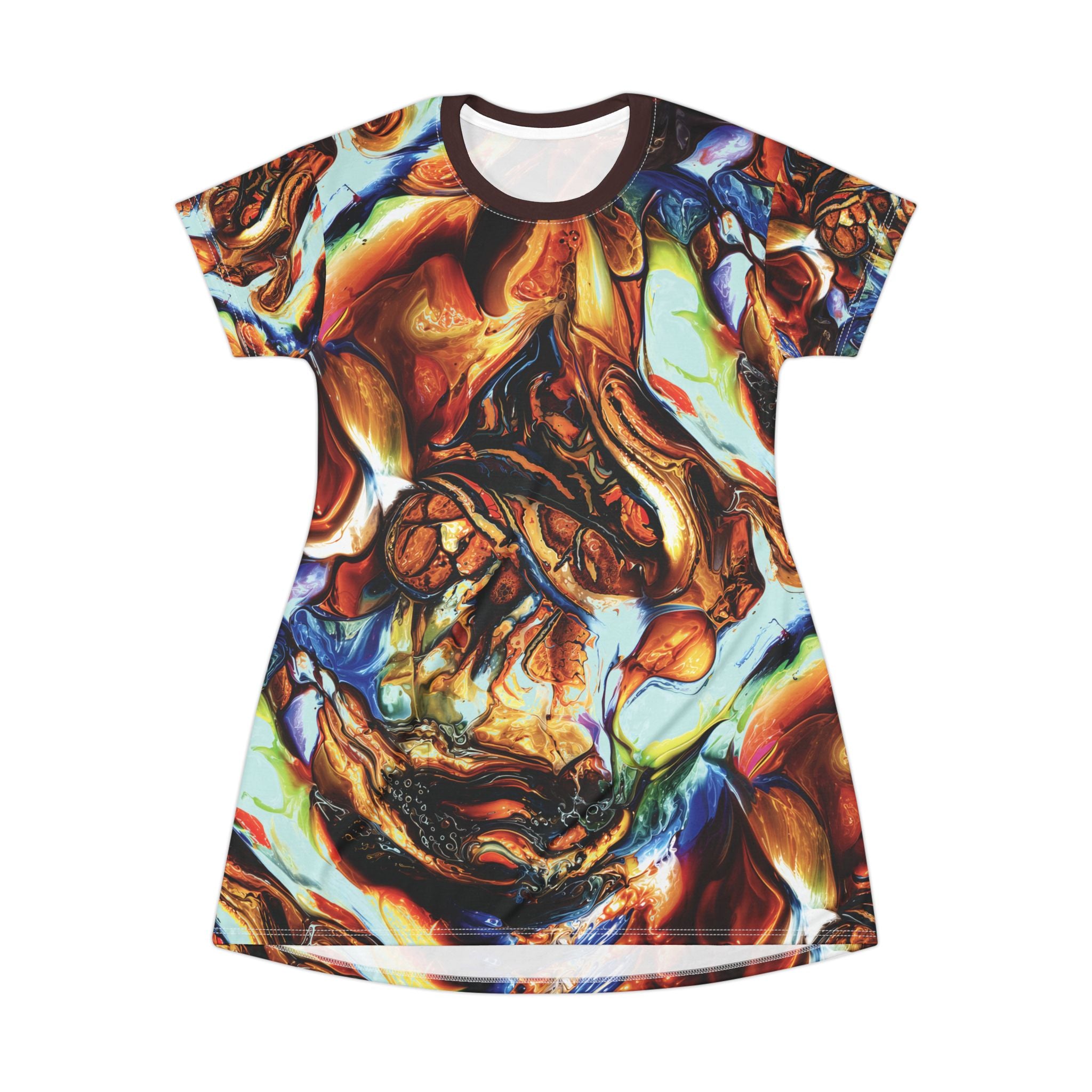 Abstract Opal Liquid Marble Print T-Shirt Dress