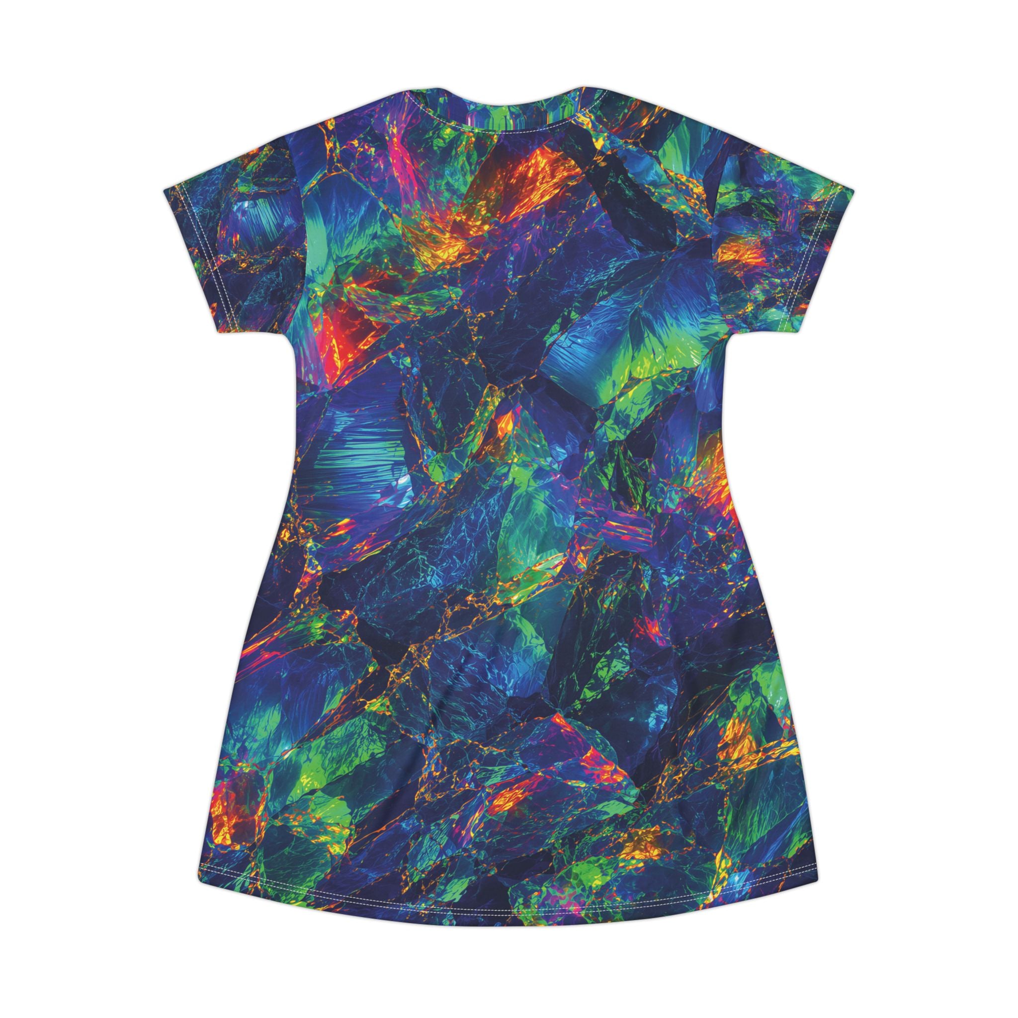 Opal Galaxy Abstract Pattern T-Shirt Dress Iridescent Blue Green