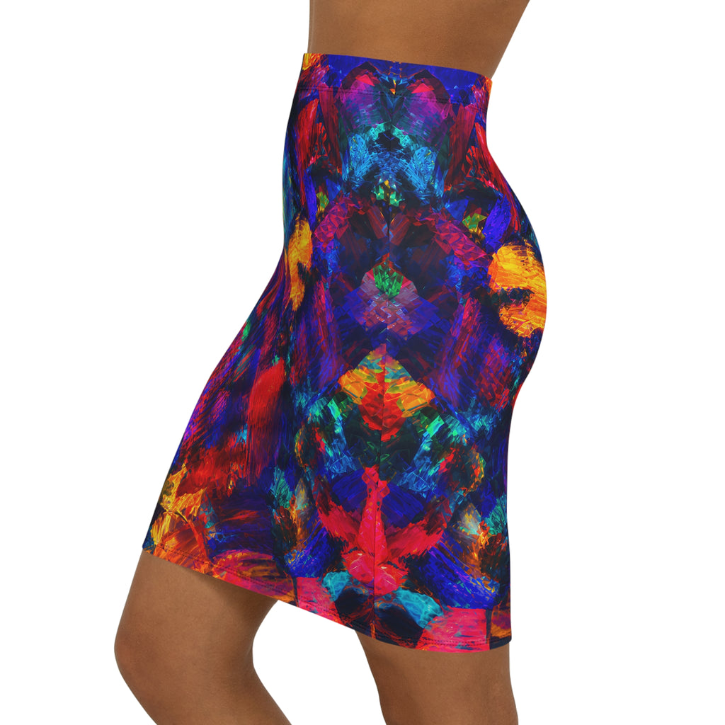 Pencil Skirt Opal Colorful Brushstroke Print