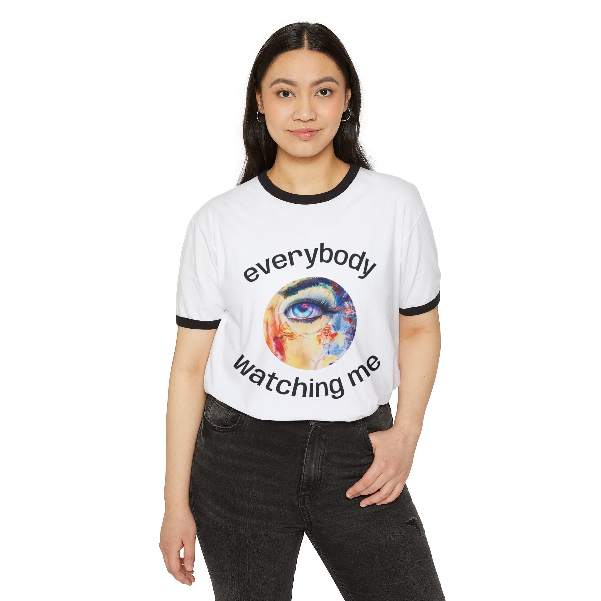 Not From The Same Rack Everybody Watching Me Ringer Tee Eye Graphic T-Shirt