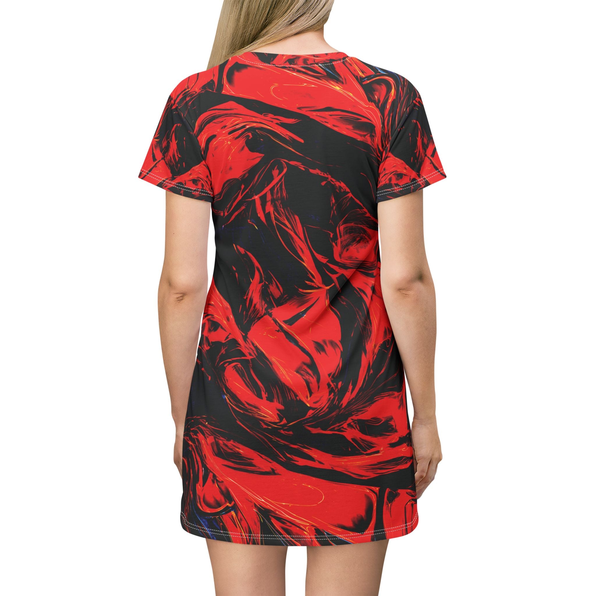 Red Black Opal Marble Swirl T-Shirt Dress