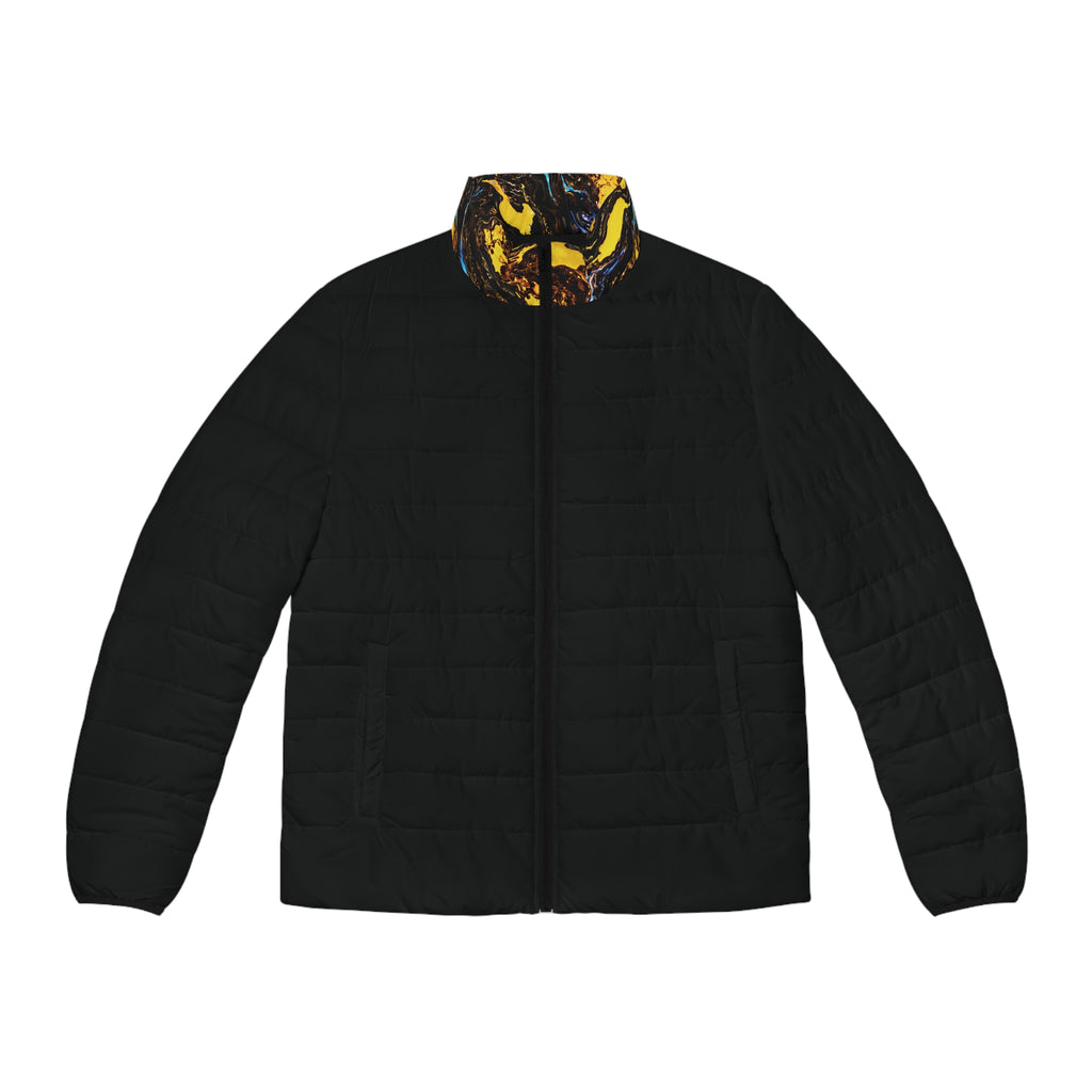 Black Puffer Jacket with Midnight Ember Collar