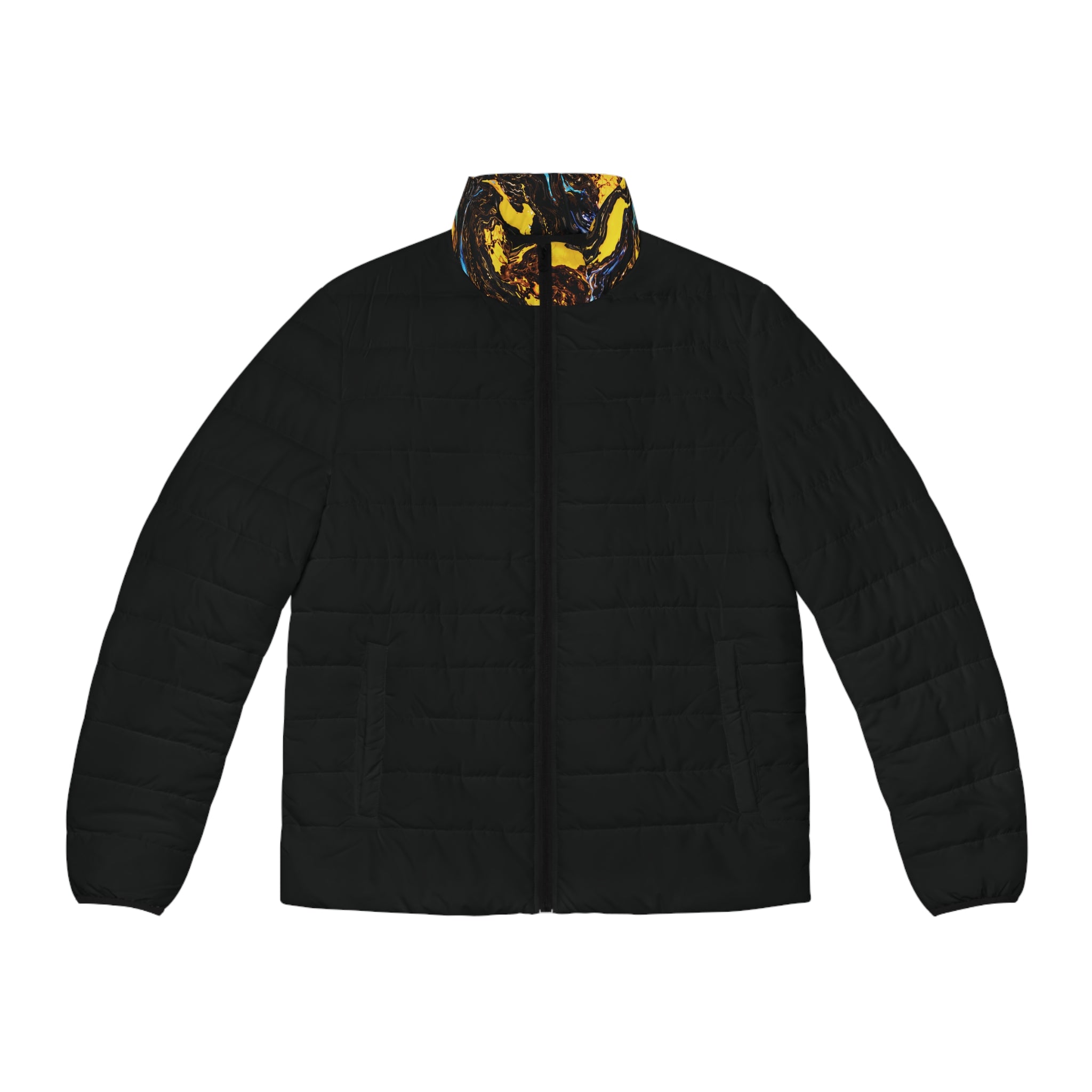 Black Puffer Jacket with Midnight Ember Collar