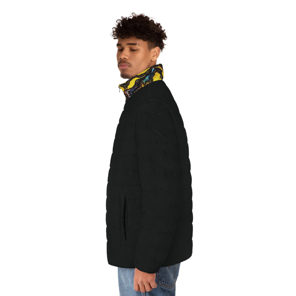 Black Puffer Jacket with Midnight Ember Collar