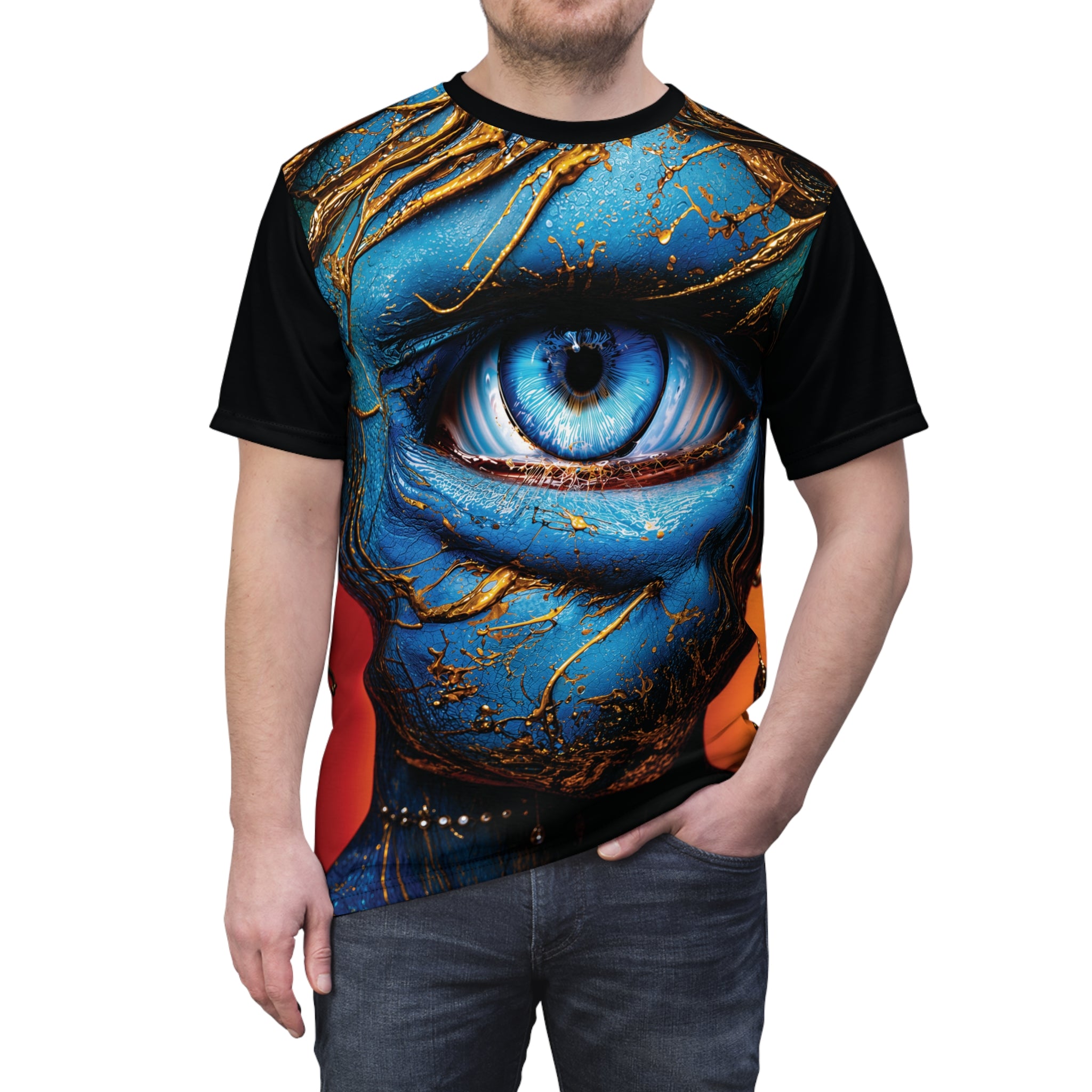 Cut & Sew Opal Blue Eye Art Tee All-Over Print T-Shirt