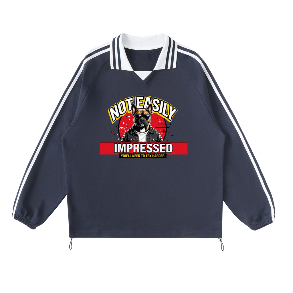 Sweatshirt, Not Easily Impressed – Unisex Contrast Stripe Lapel Sweatshirt