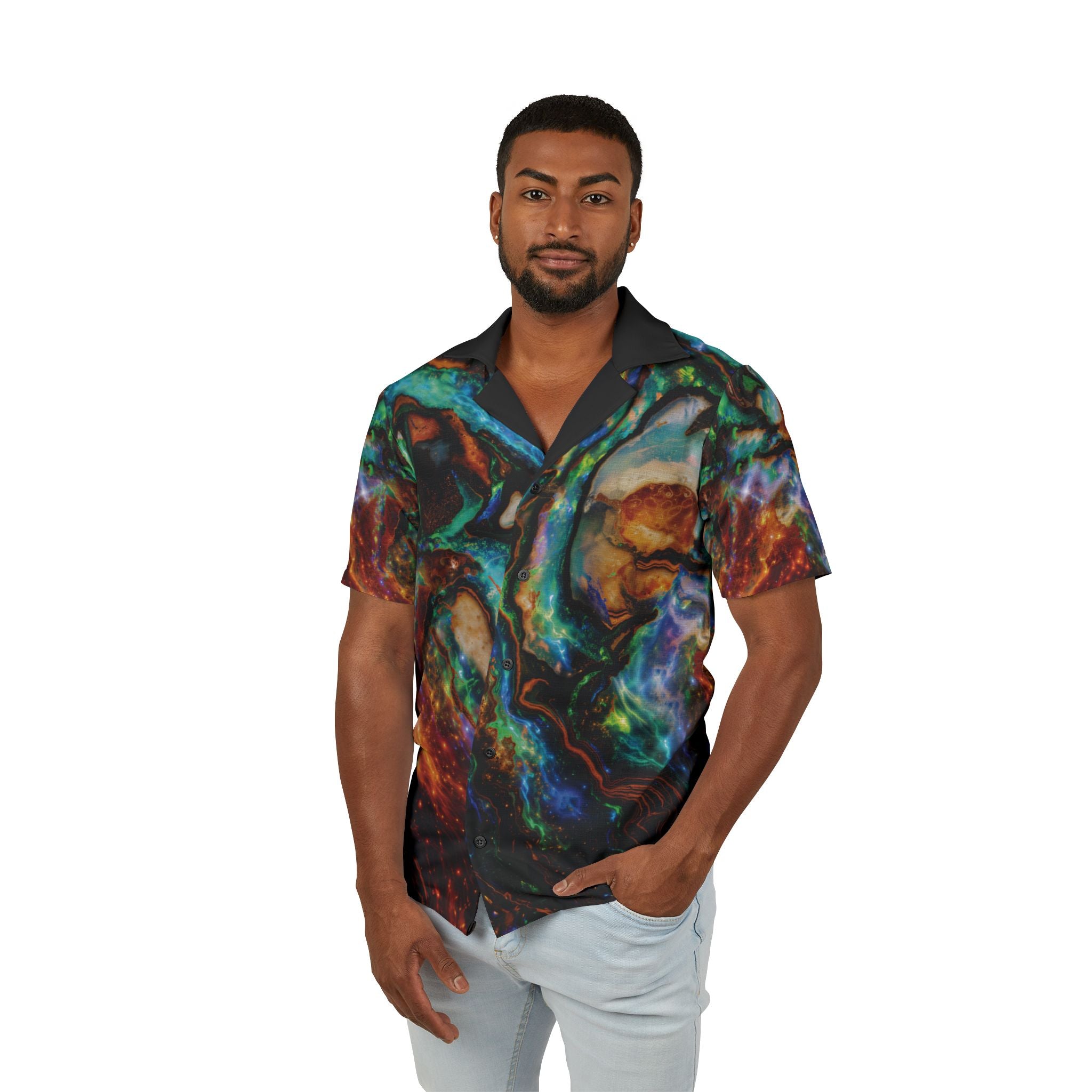 Not Asking Permission Galactic Marble Opal Hawaiian Camp Shirt