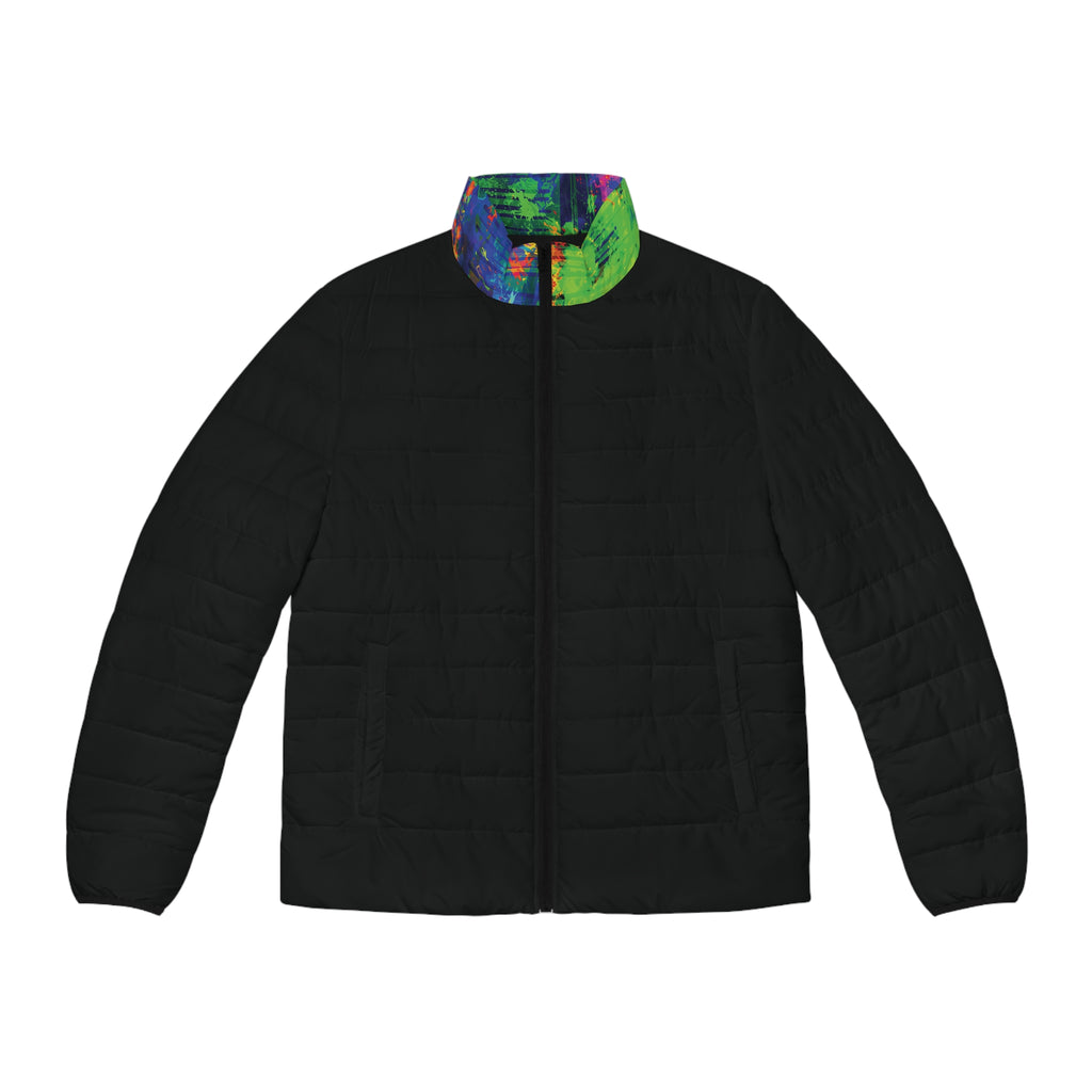 Black Puffer Jacket with Midnight Pulse Opal Collar