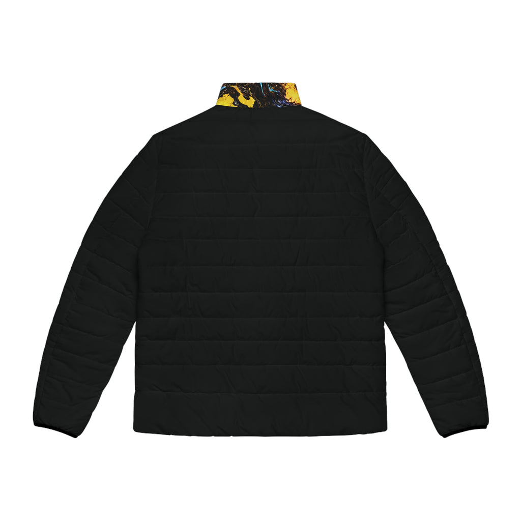Black Puffer Jacket with Midnight Ember Collar