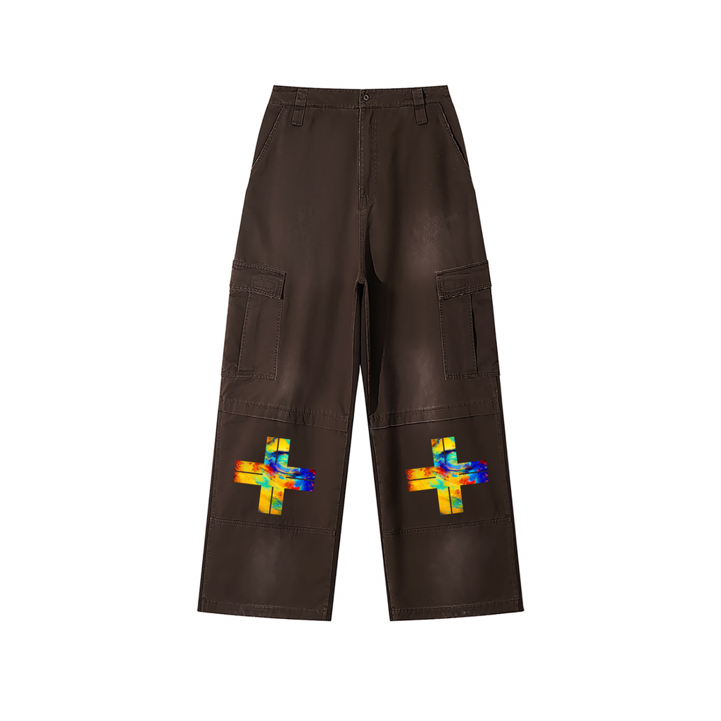 Not Following The Format Unisex Sunfade Washed Fleece Cargo Pants Opal Cross