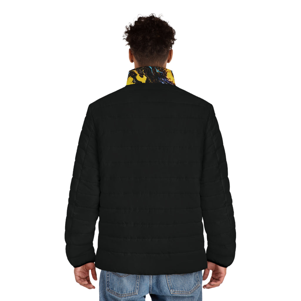 Black Puffer Jacket with Midnight Ember Collar