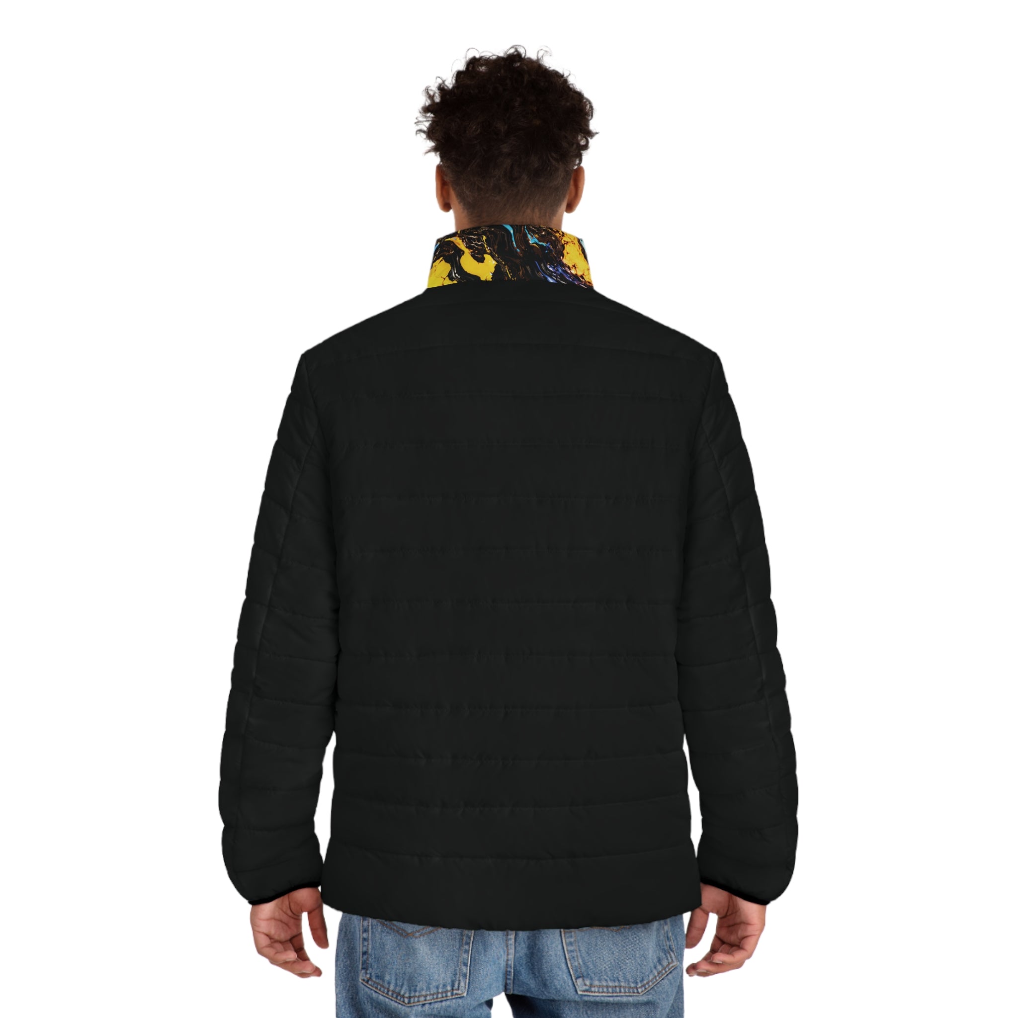 Black Puffer Jacket with Midnight Ember Collar