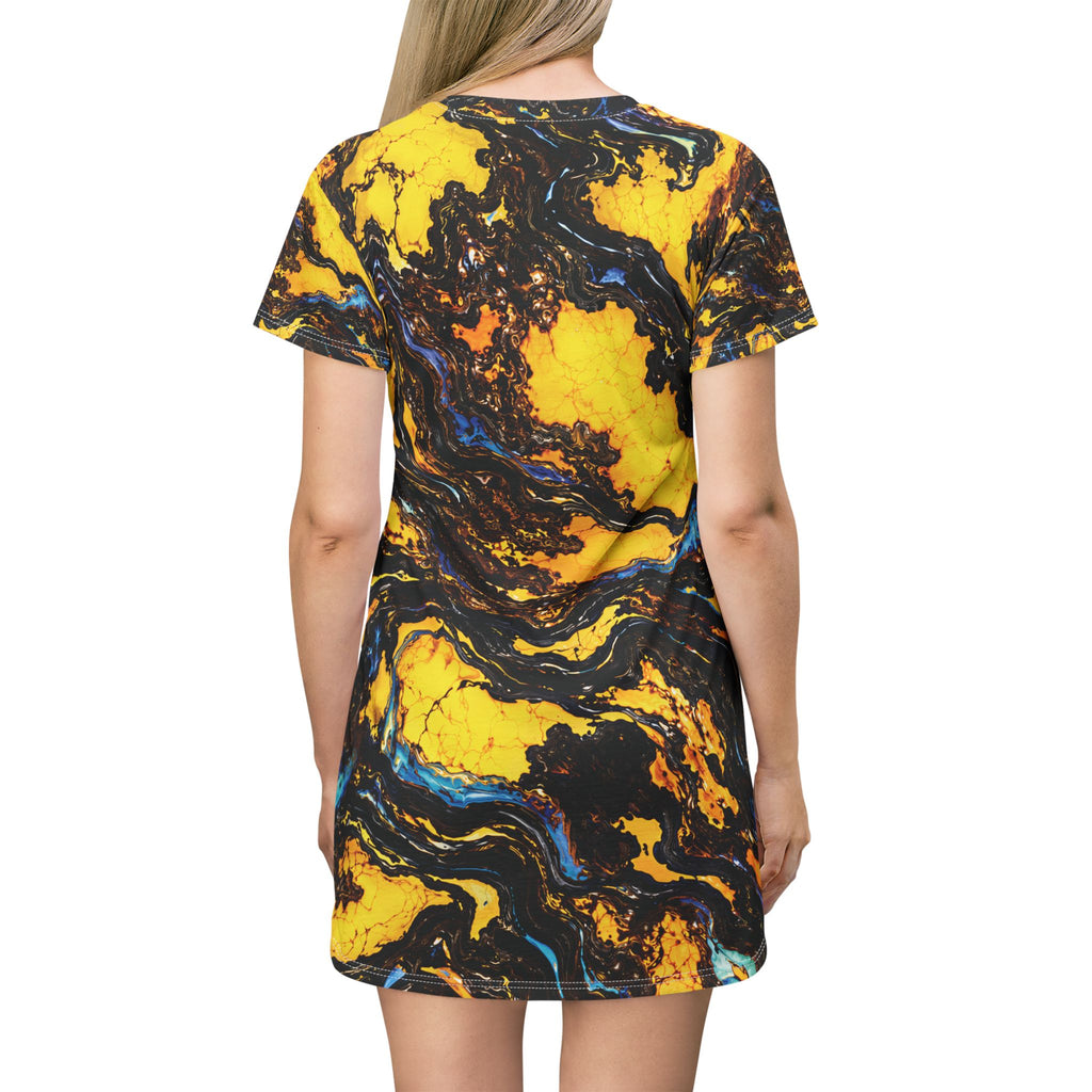 Yellow Black Opal Swirl T-Shirt Dress