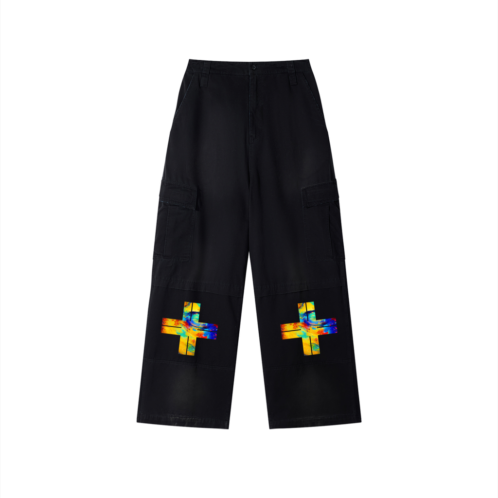 Not Following The Format Unisex Sunfade Washed Fleece Cargo Pants Opal Cross