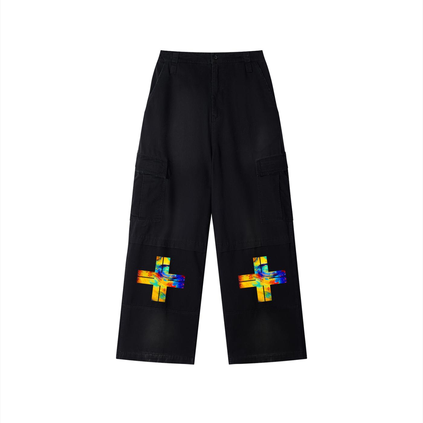 Not Following The Format Unisex Sunfade Washed Fleece Cargo Pants Opal Cross