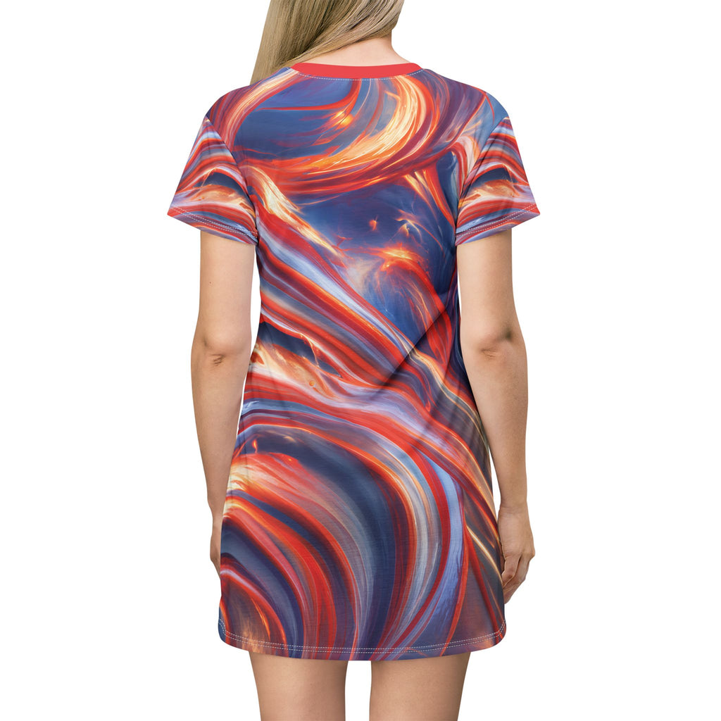 Opal Red Blue Swirl T-Shirt Dress