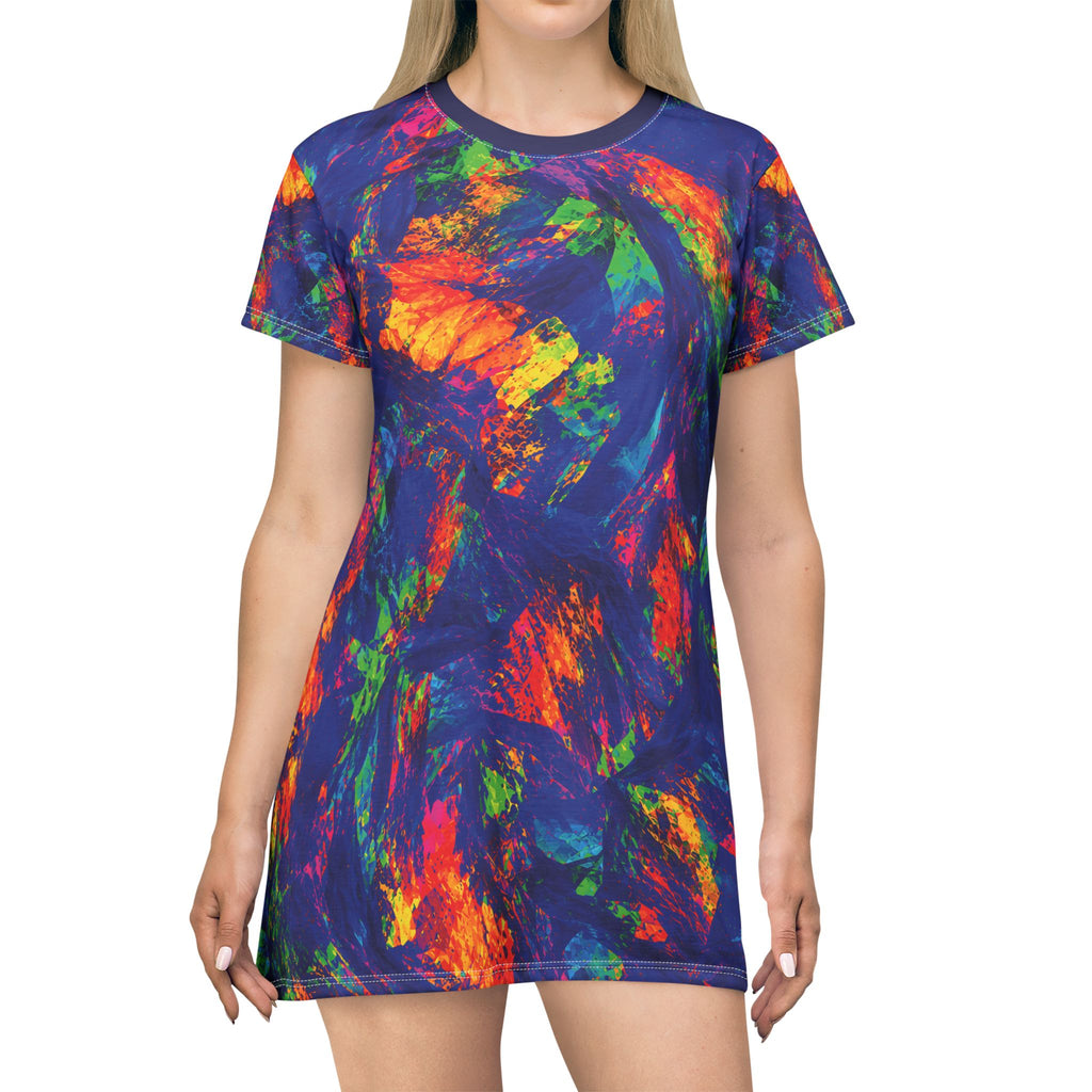 Blue Opal Brushstroke T-Shirt Dress All-Over Print