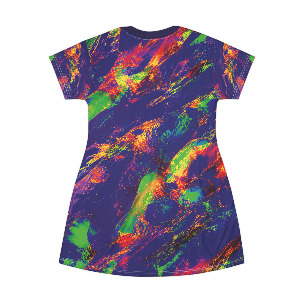 Neon Opal Paint Splash T-Shirt Dress