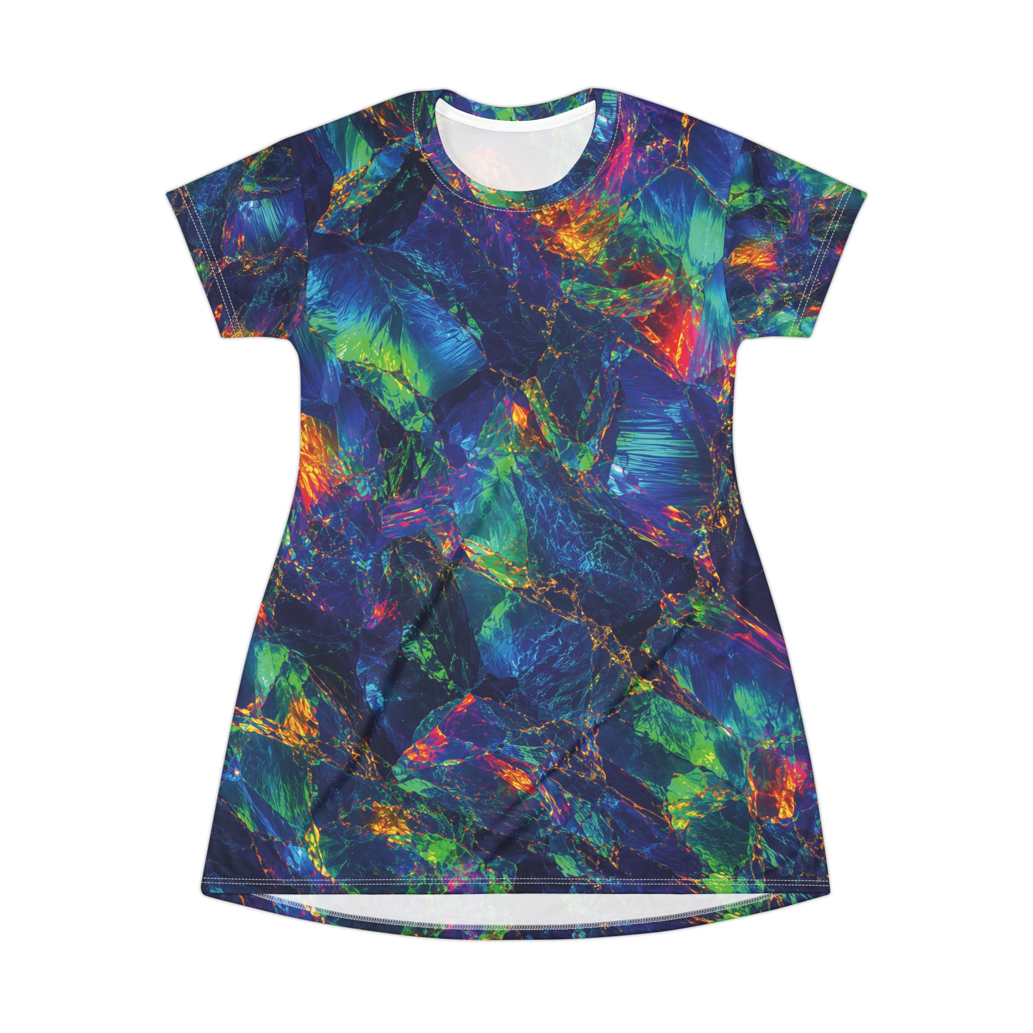 Opal Galaxy Abstract Pattern T-Shirt Dress Iridescent Blue Green
