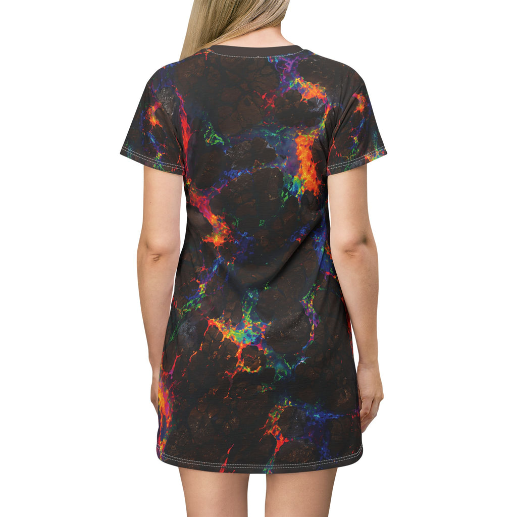 Not Your Ordinary Midnight Nebula T‑Shirt Dress — Rainbow