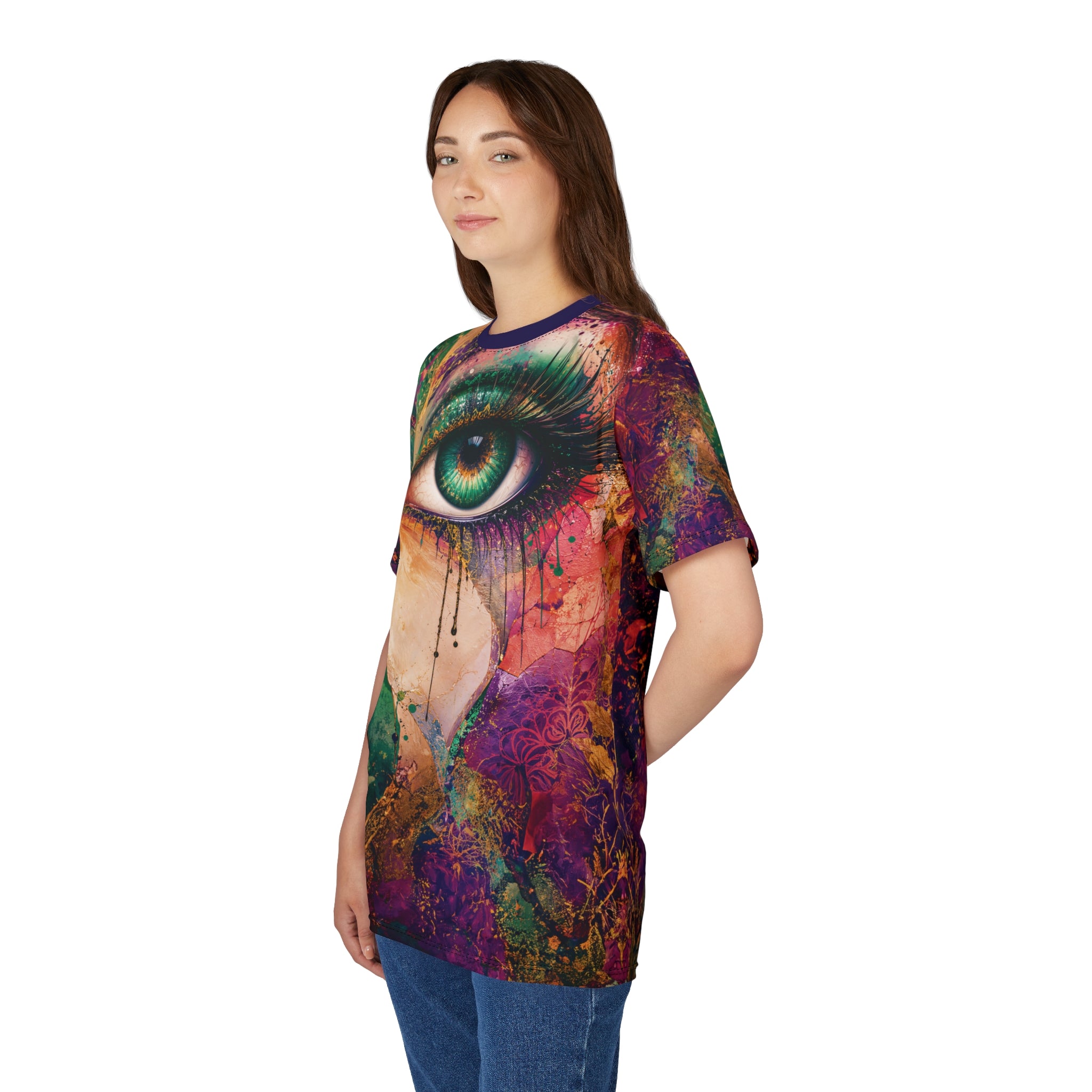 Cut & Sew Opal Teal Eye Artwork T-Shirt All-Over Print