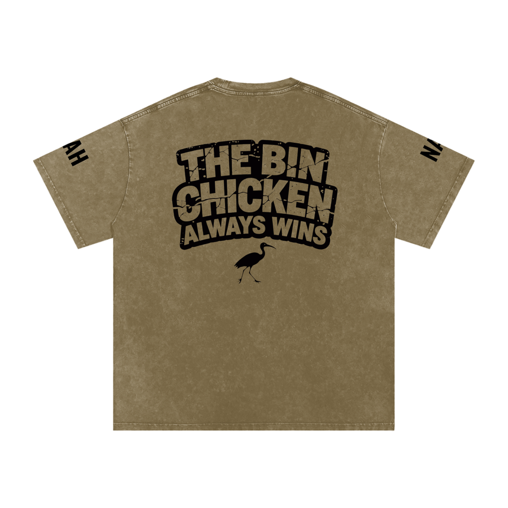 Not The Standard Snow Washed Oversized Cotton T-Shirt Bin Chicken Tee