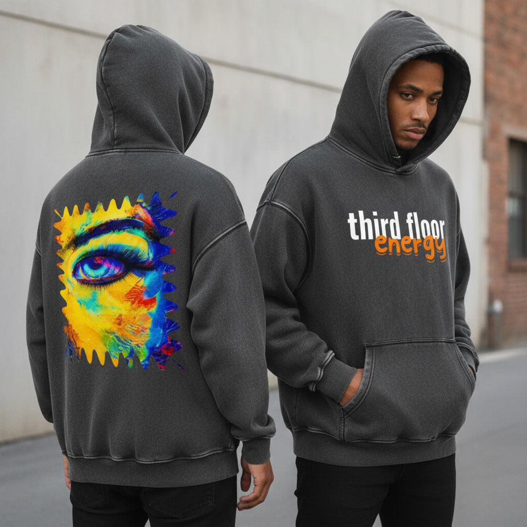 Not Calm Third Floor Energy Snow Wash Oversized Hoodie