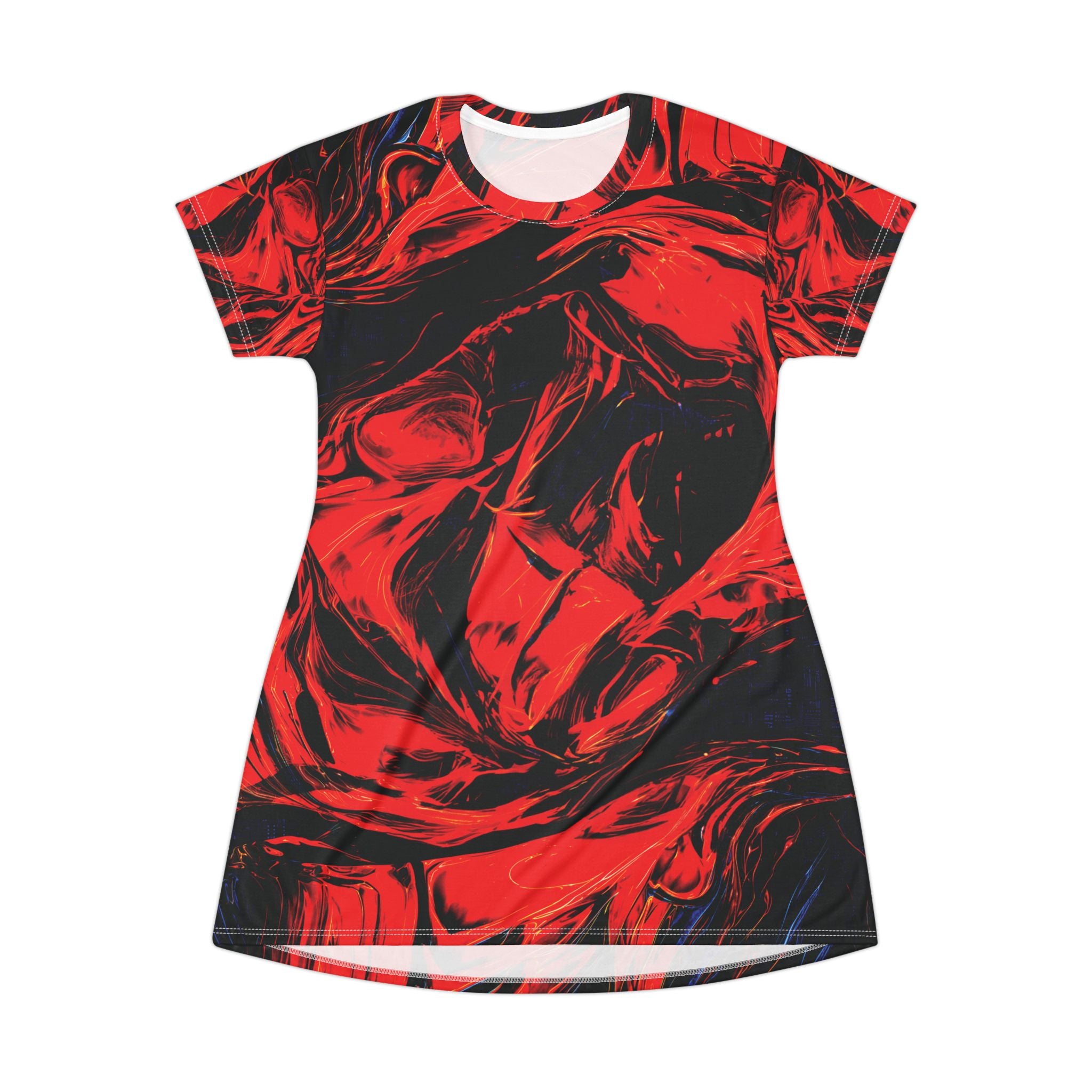Red Black Opal Marble Swirl T-Shirt Dress
