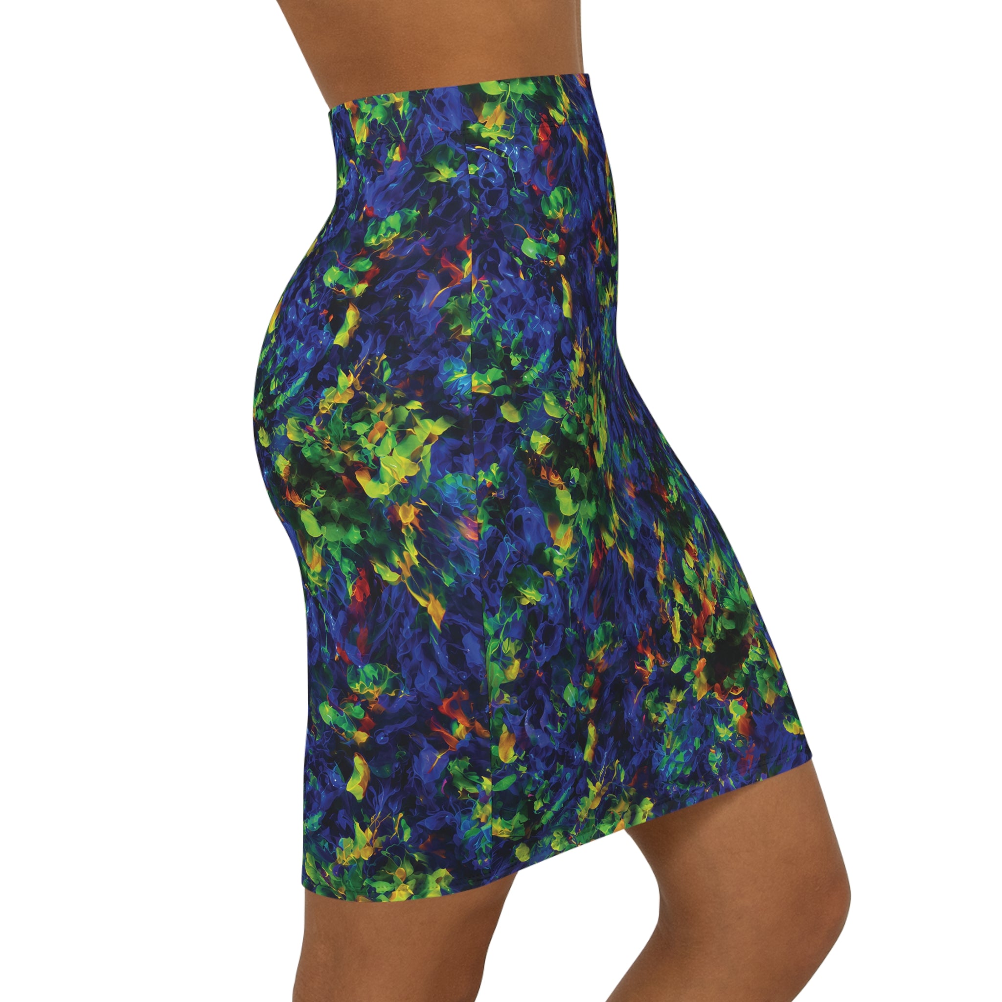 Pencil Skirt Opal Neon Splatter Blue Green Yellow
