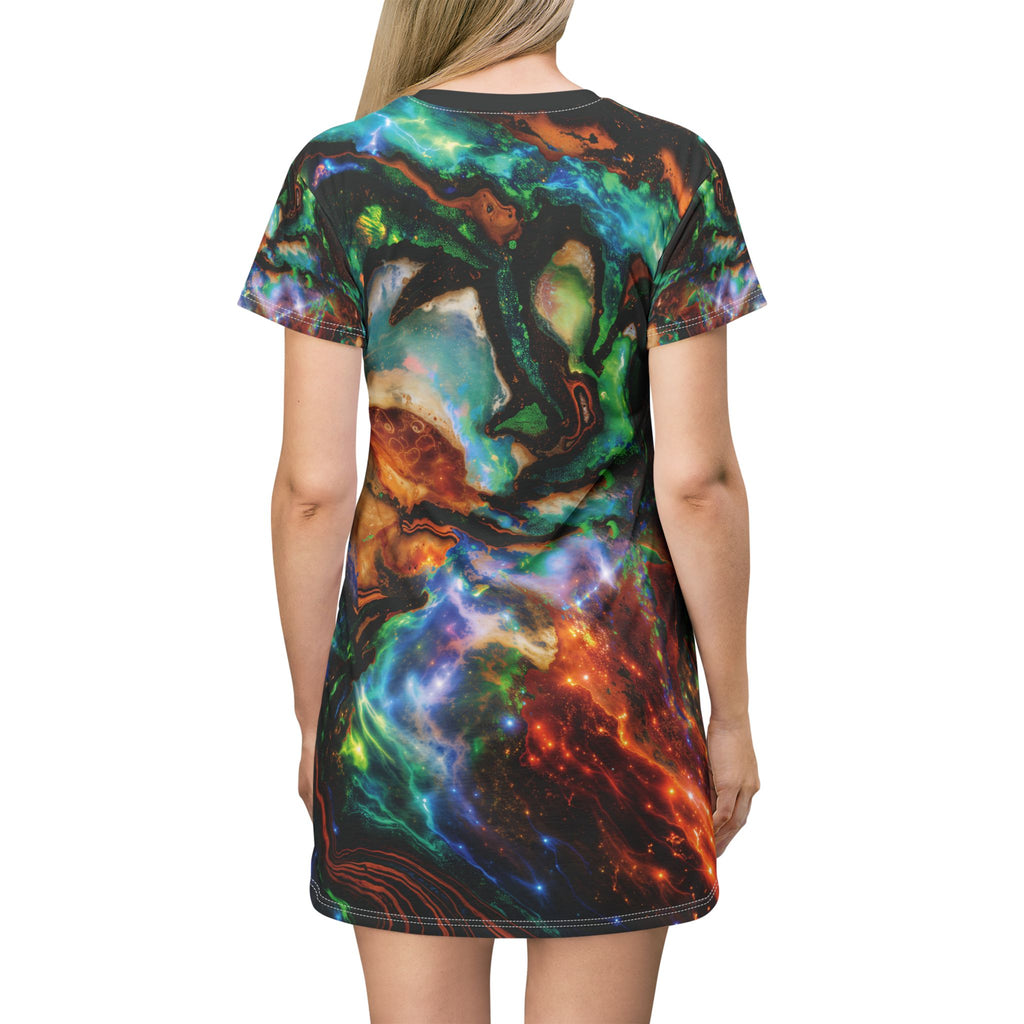 Opal Galaxy Nebula Abstract T-Shirt Dress Cosmic Print