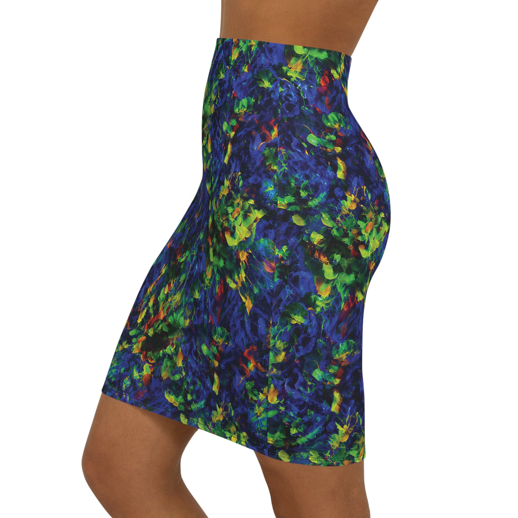 Pencil Skirt Opal Neon Splatter Blue Green Yellow