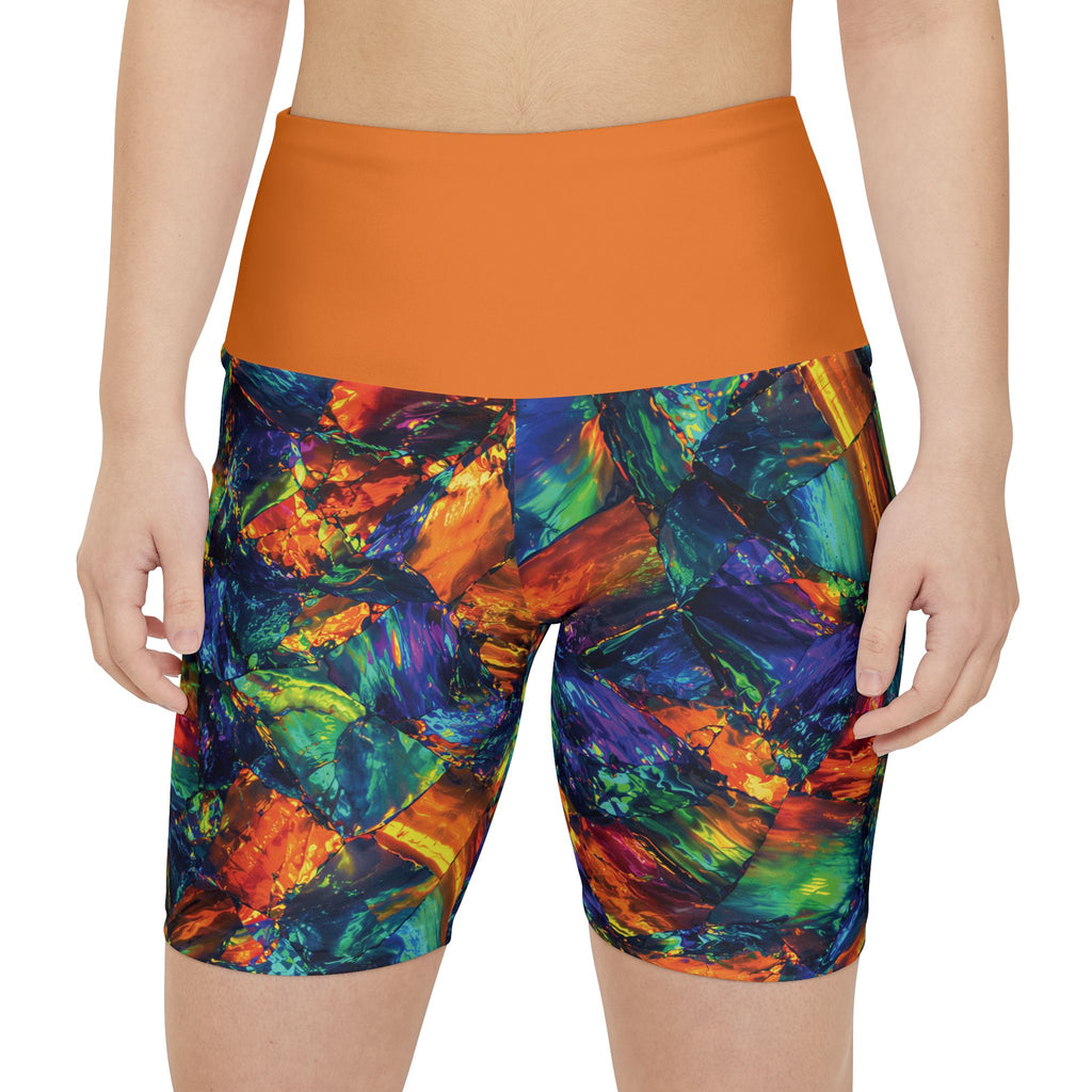 Prism Blaze High-Waist Workout Shorts Athletic Bike Shorts