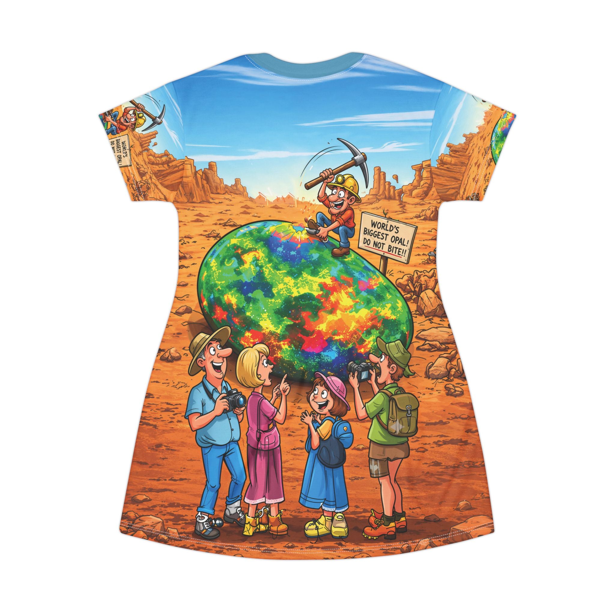 Opal Miner Cartoon T-Shirt Dress Colorful Geode Desert Scene