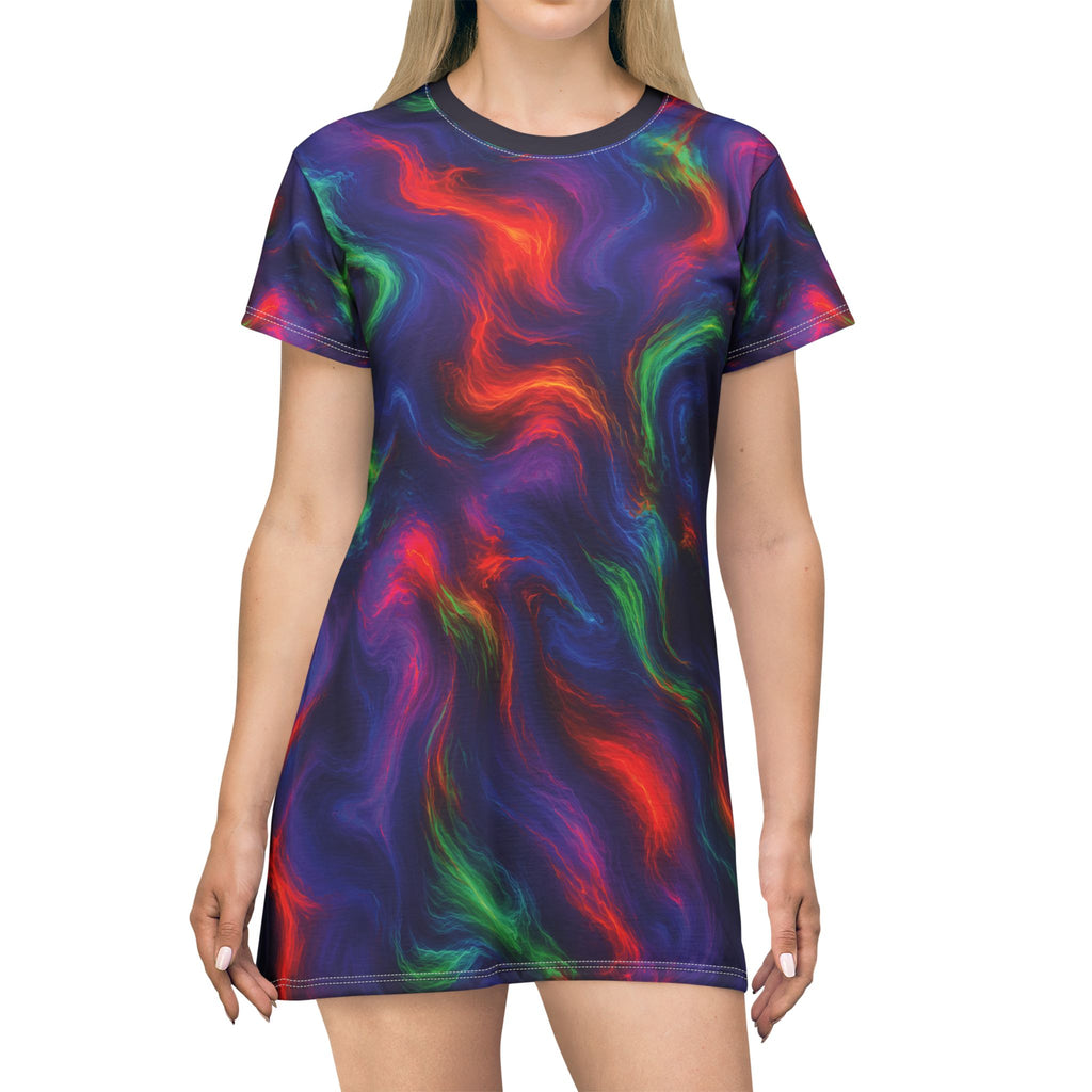 Opalface Swirl Pattern T-Shirt Dress Colorful Waves