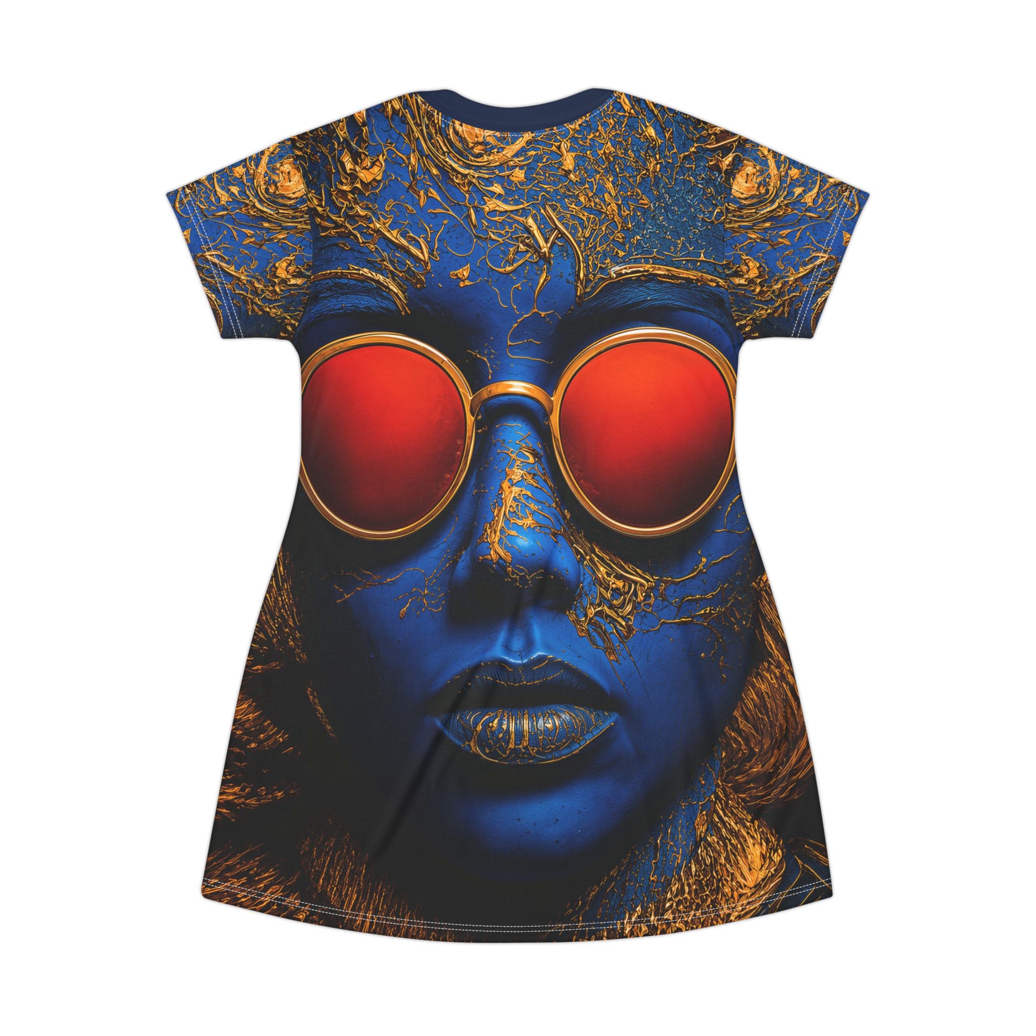 Blue OpalFace with Red Sunglasses T-Shirt Dress