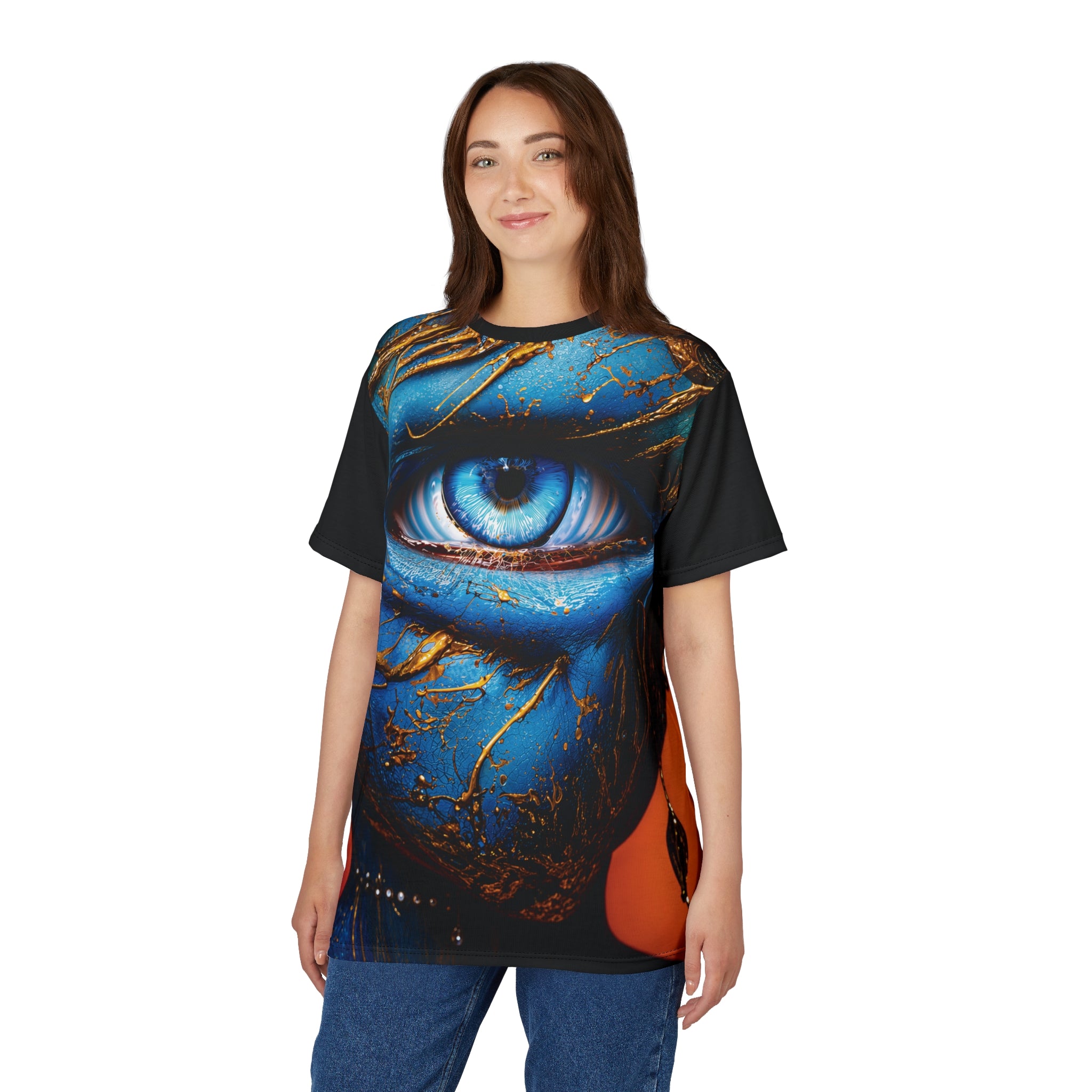 Cut & Sew Opal Blue Eye Art Tee All-Over Print T-Shirt