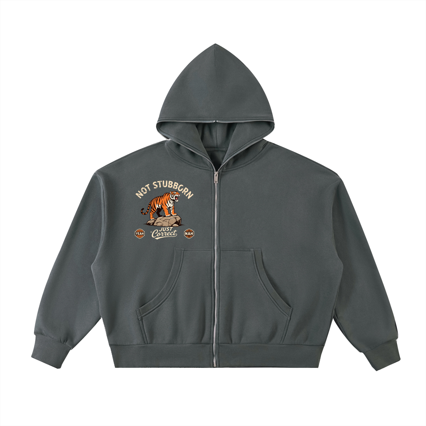 Fleeced Hoodie, Not Stubborn, Just Correct – Jungle Influence Full-Zip Boxy Hoodie