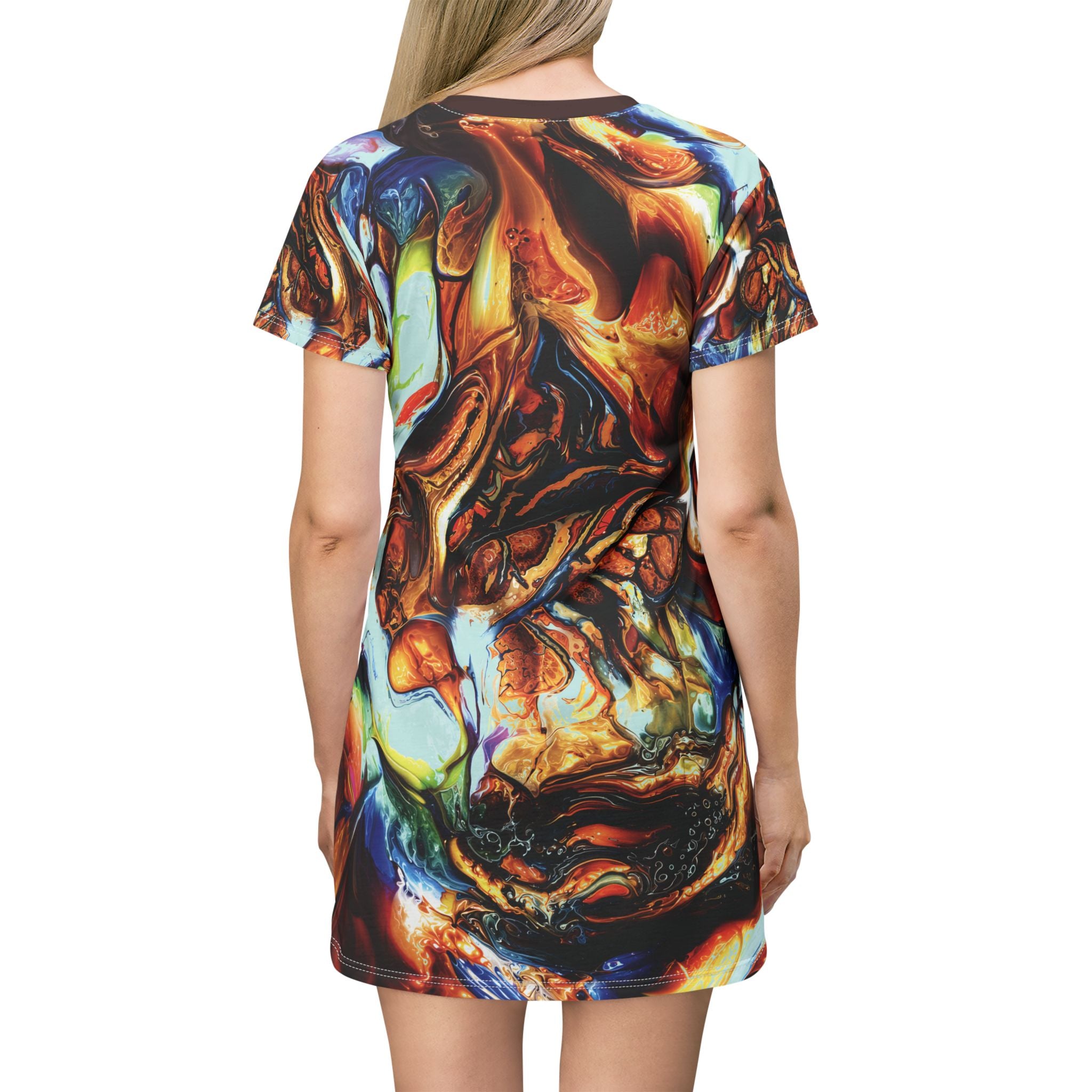 Abstract Opal Liquid Marble Print T-Shirt Dress