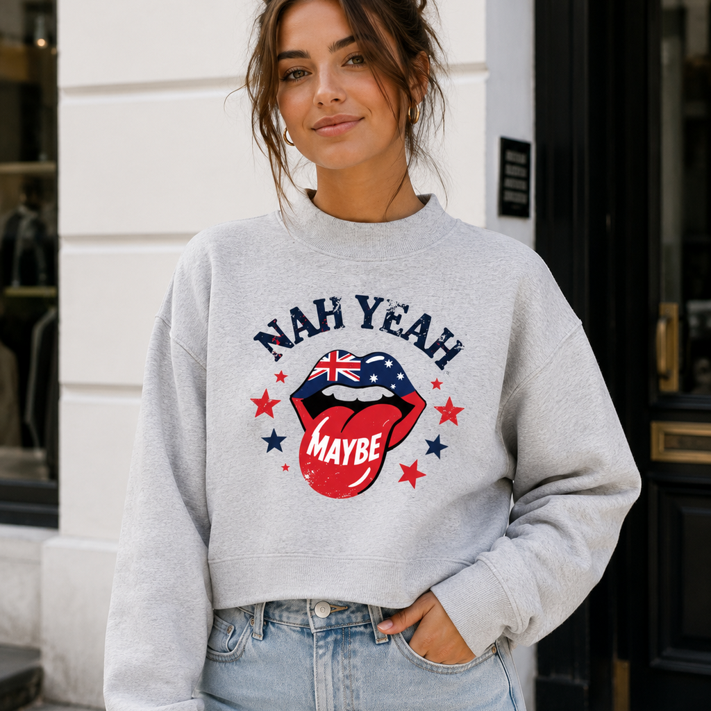 Not Your Usual Essential Fleece Mock-Neck Crew Sweatshirt Nah Yeah Maybe
