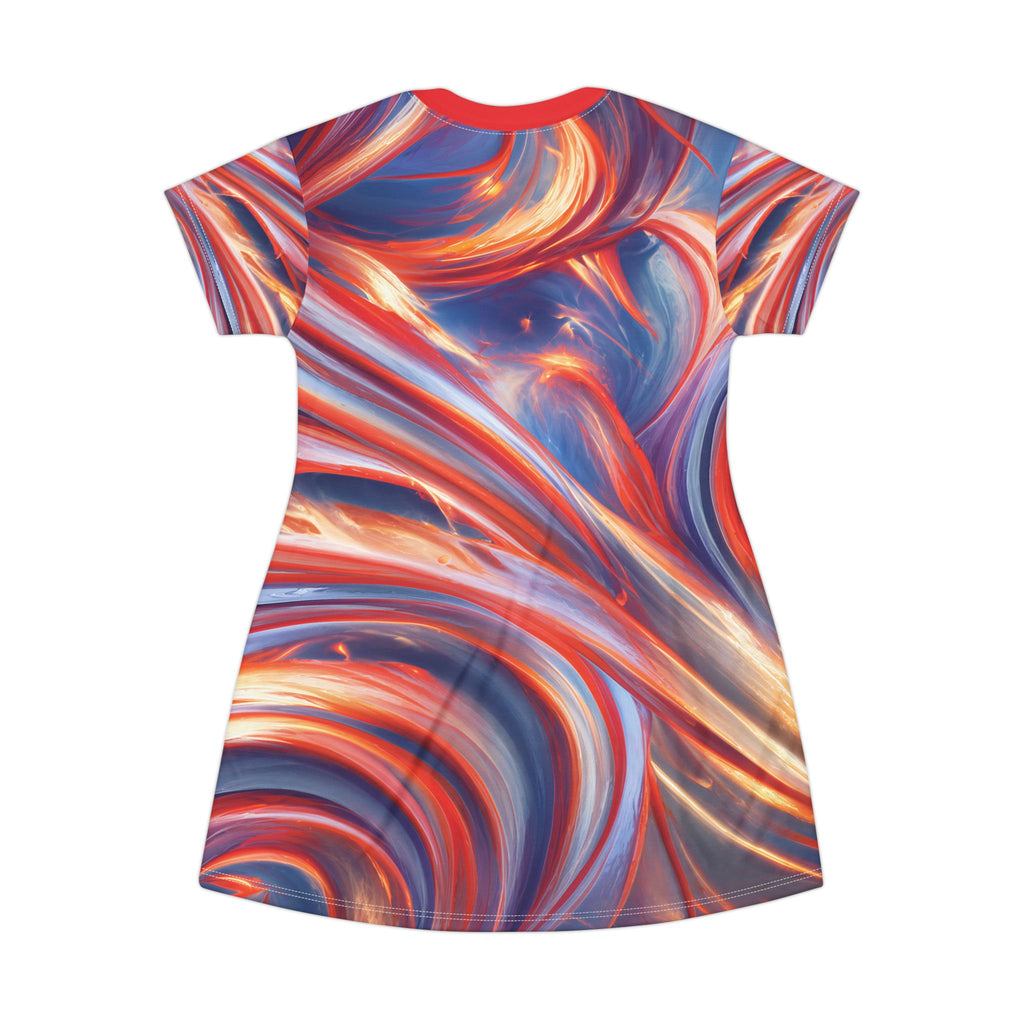 Opal Red Blue Swirl T-Shirt Dress