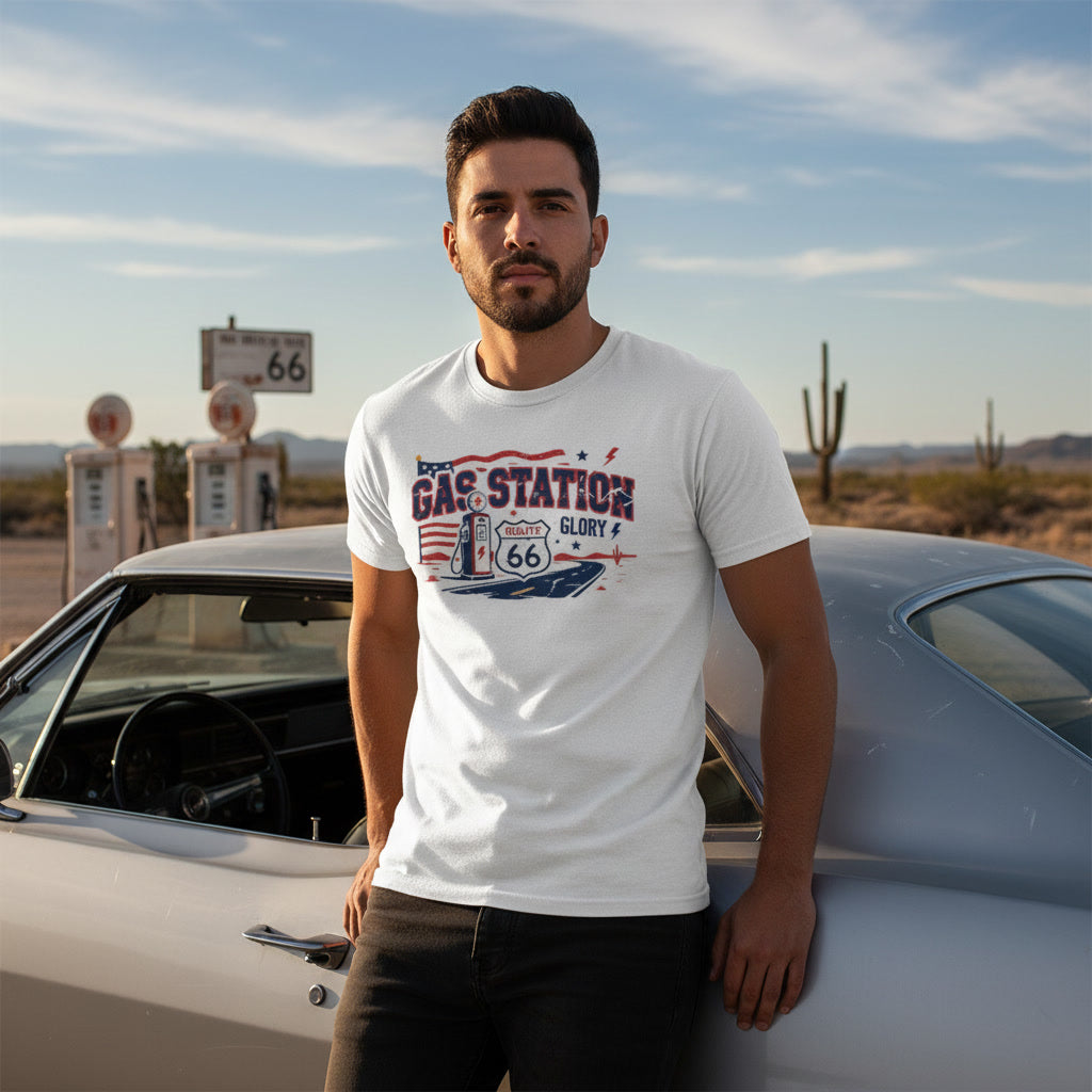 Not Basic Inventory Gas Station Glory Route 66 Stretch Tee Unisex Heavyweight Slim Fit T-Shirt