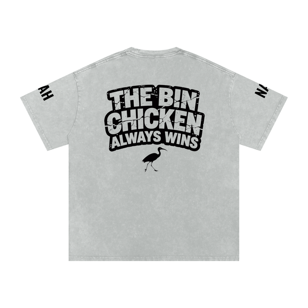Not The Standard Snow Washed Oversized Cotton T-Shirt Bin Chicken Tee