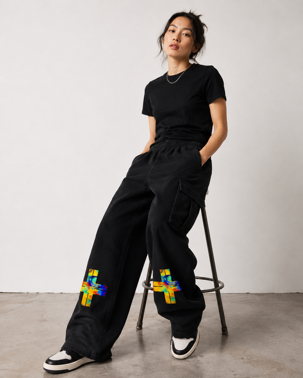 Not Following The Format Unisex Sunfade Washed Fleece Cargo Pants Opal Cross