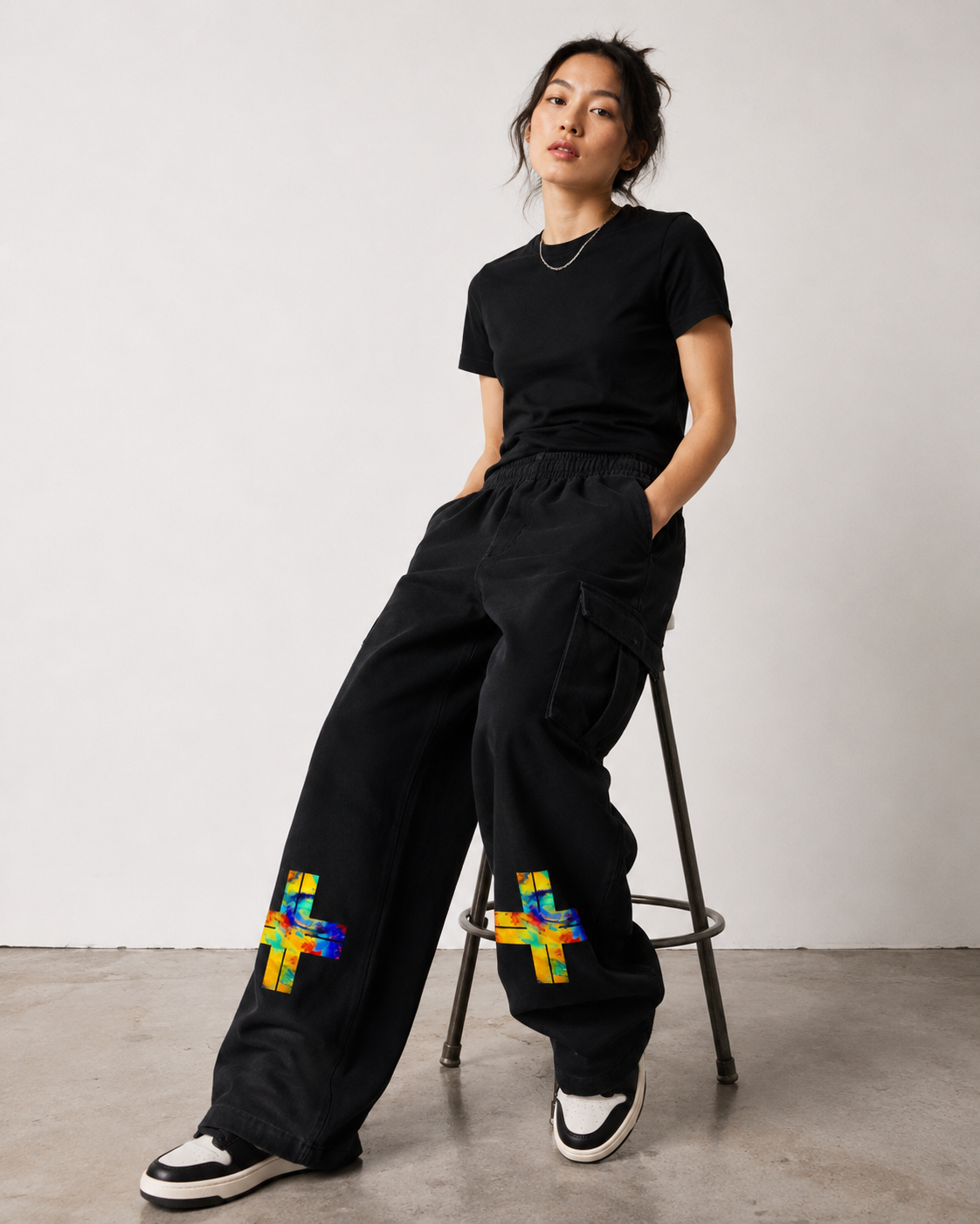 Not Following The Format Unisex Sunfade Washed Fleece Cargo Pants Opal Cross