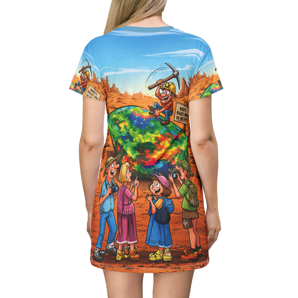 Opal Miner Cartoon T-Shirt Dress Colorful Geode Desert Scene