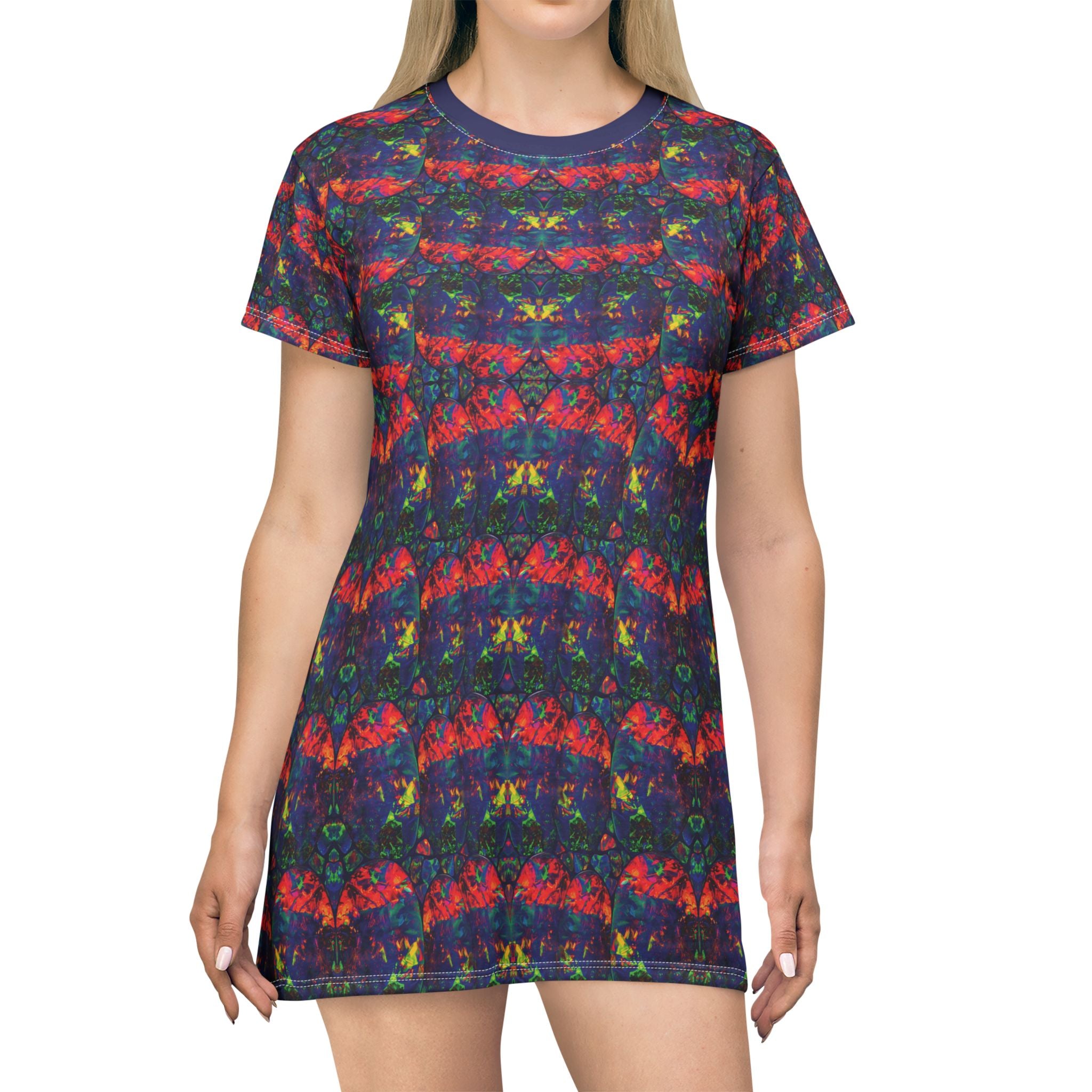 Opal Kaleidoscope Floral Pattern T-Shirt Dress All-Over Print