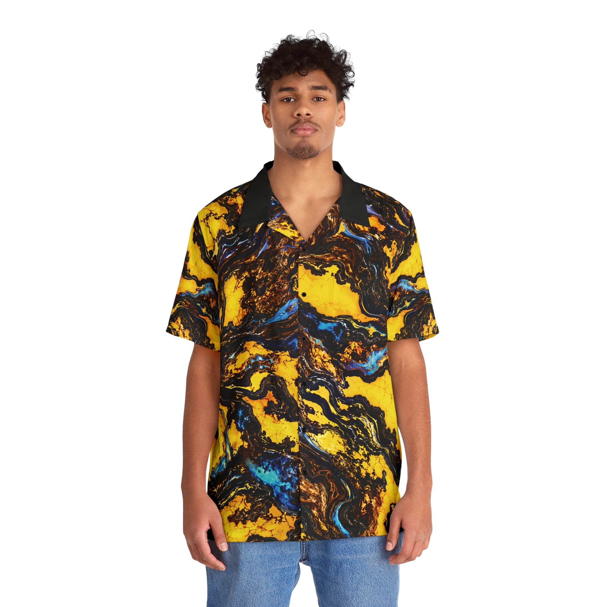Not Just Another Product Yellow Blue Opal Pattern Hawaiian Shirt
