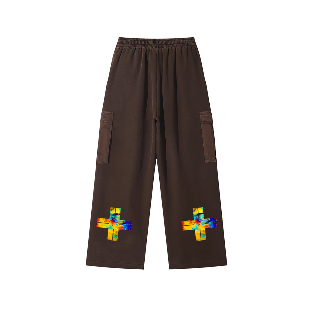 Not Following The Format Unisex Sunfade Washed Fleece Cargo Pants Opal Cross
